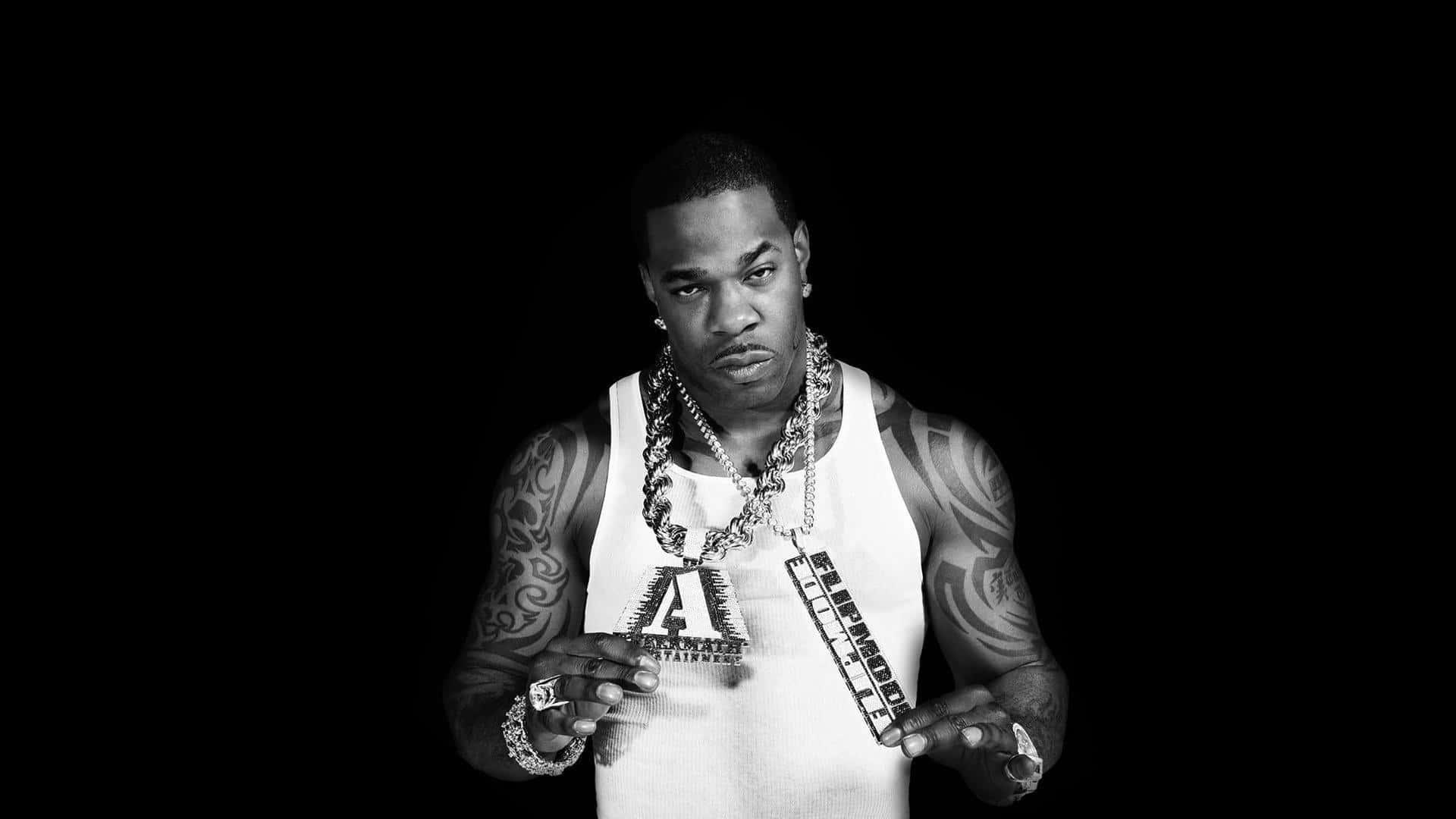 Busta Rhymes, black and white portrait, tattoos, Full HD Desktop Wallpaper