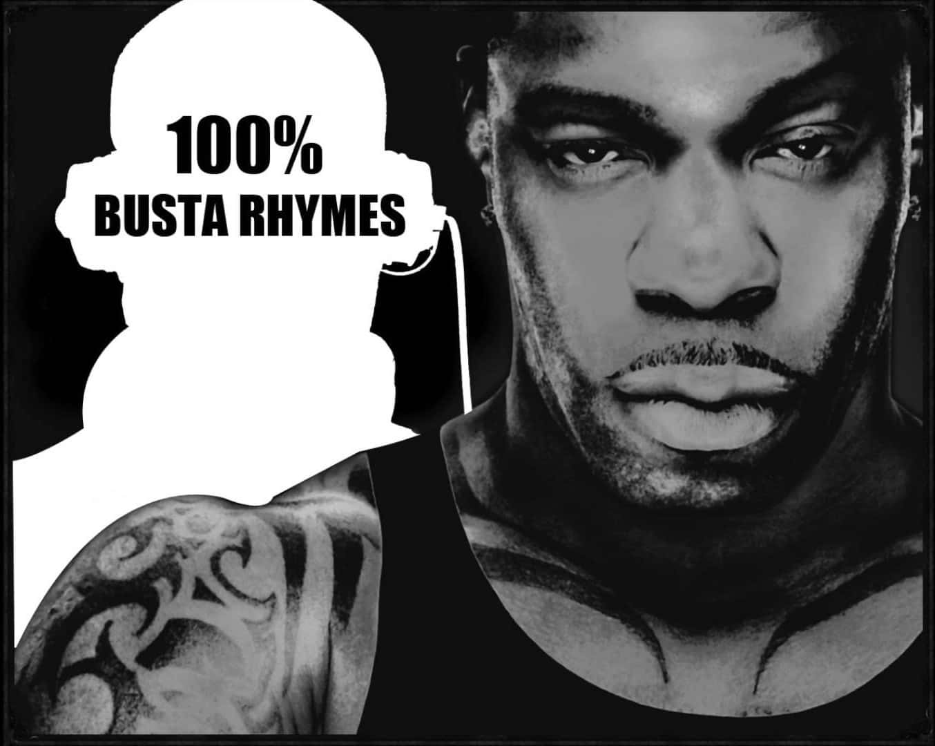 Busta Rhymes, black and white portrait, bold white silhouette graphic, HD Desktop Wallpaper