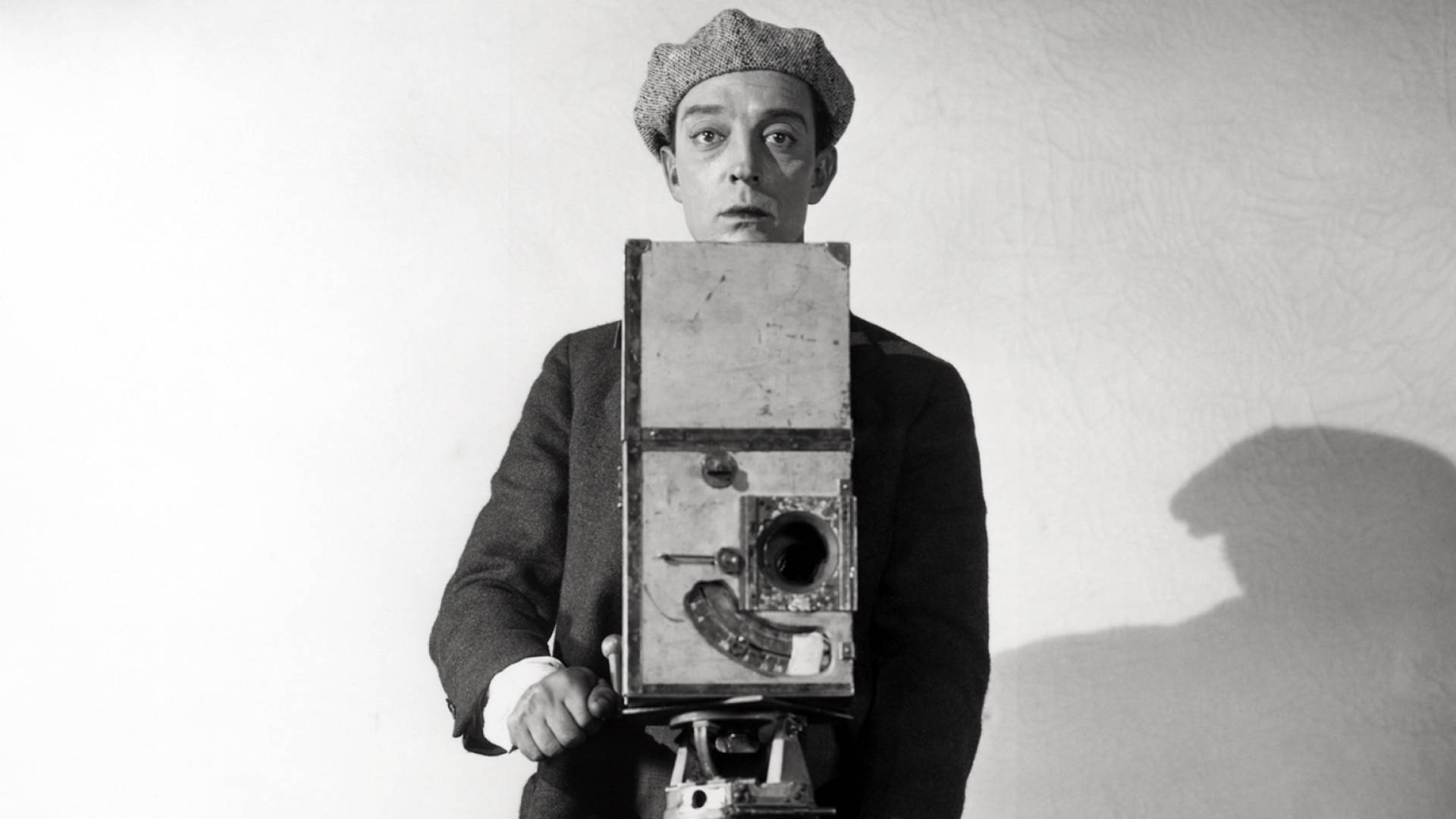 Buster Keaton, flat cap, vintage box camera, Full HD Desktop Wallpaper