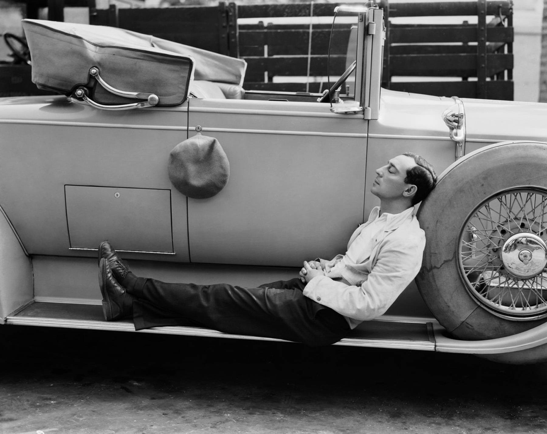 Buster Keaton, vintage convertible car, light jacket, HD Desktop Wallpaper