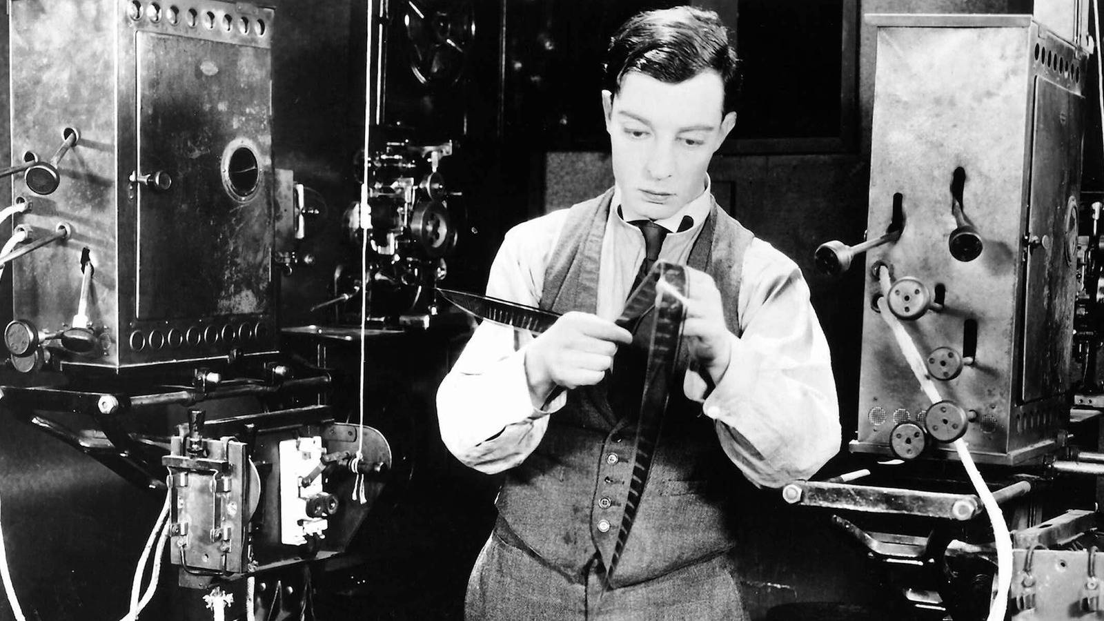 Buster Keaton, movie camera, film strip, HD Desktop Wallpaper