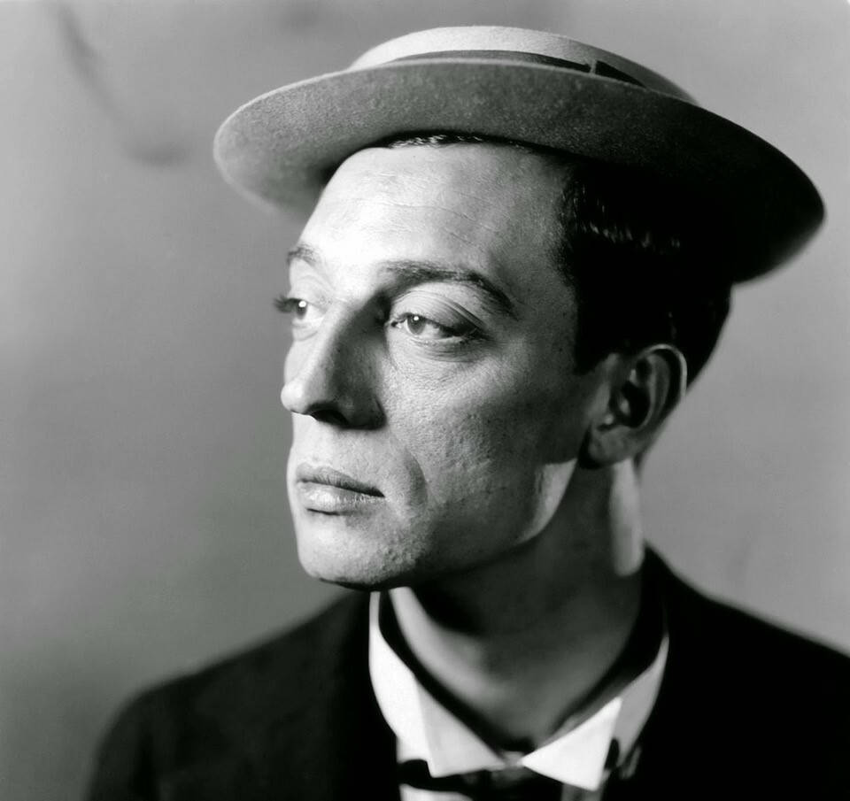 Buster Keaton, fedora, black and white portrait, SD Desktop Wallpaper