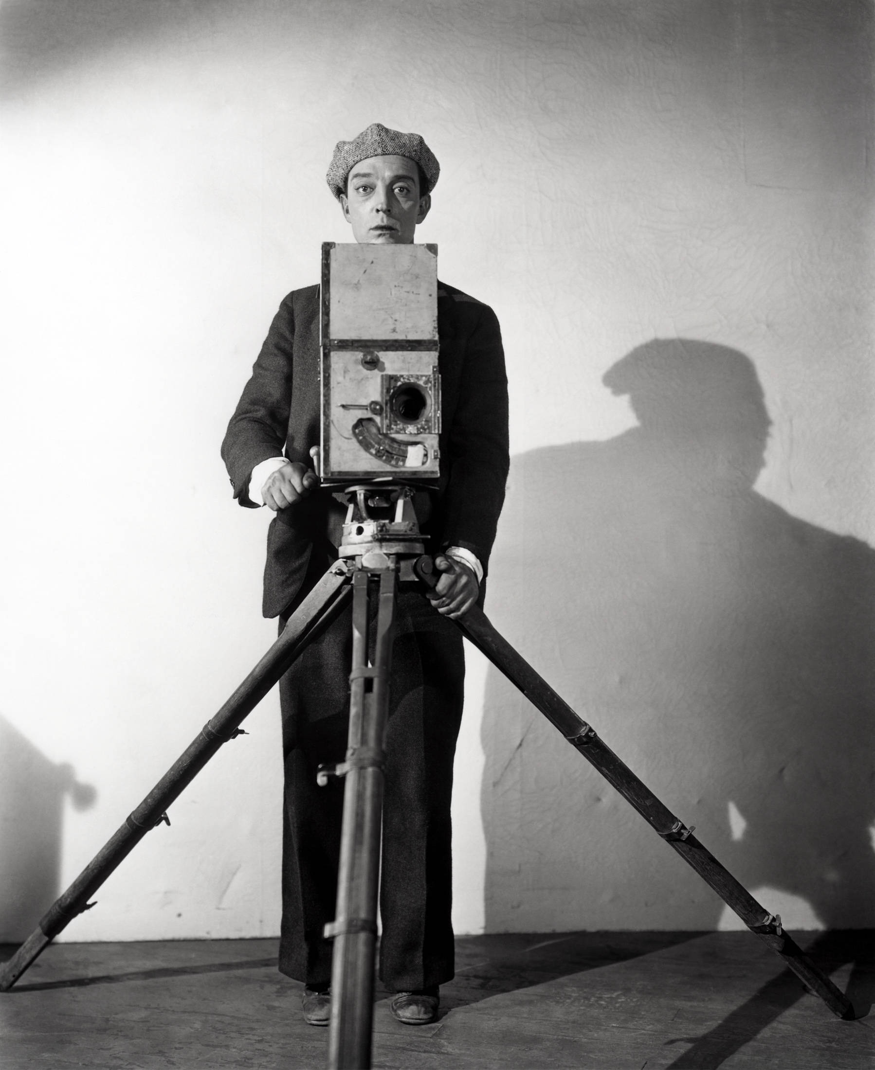 Buster Keaton, vintage camera, tripod, Full HD Phone Wallpaper