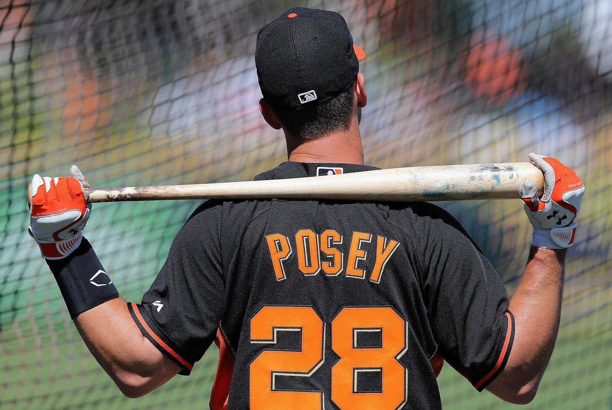 Buster Posey, black and orange jersey, number 28, Full HD Desktop Wallpaper