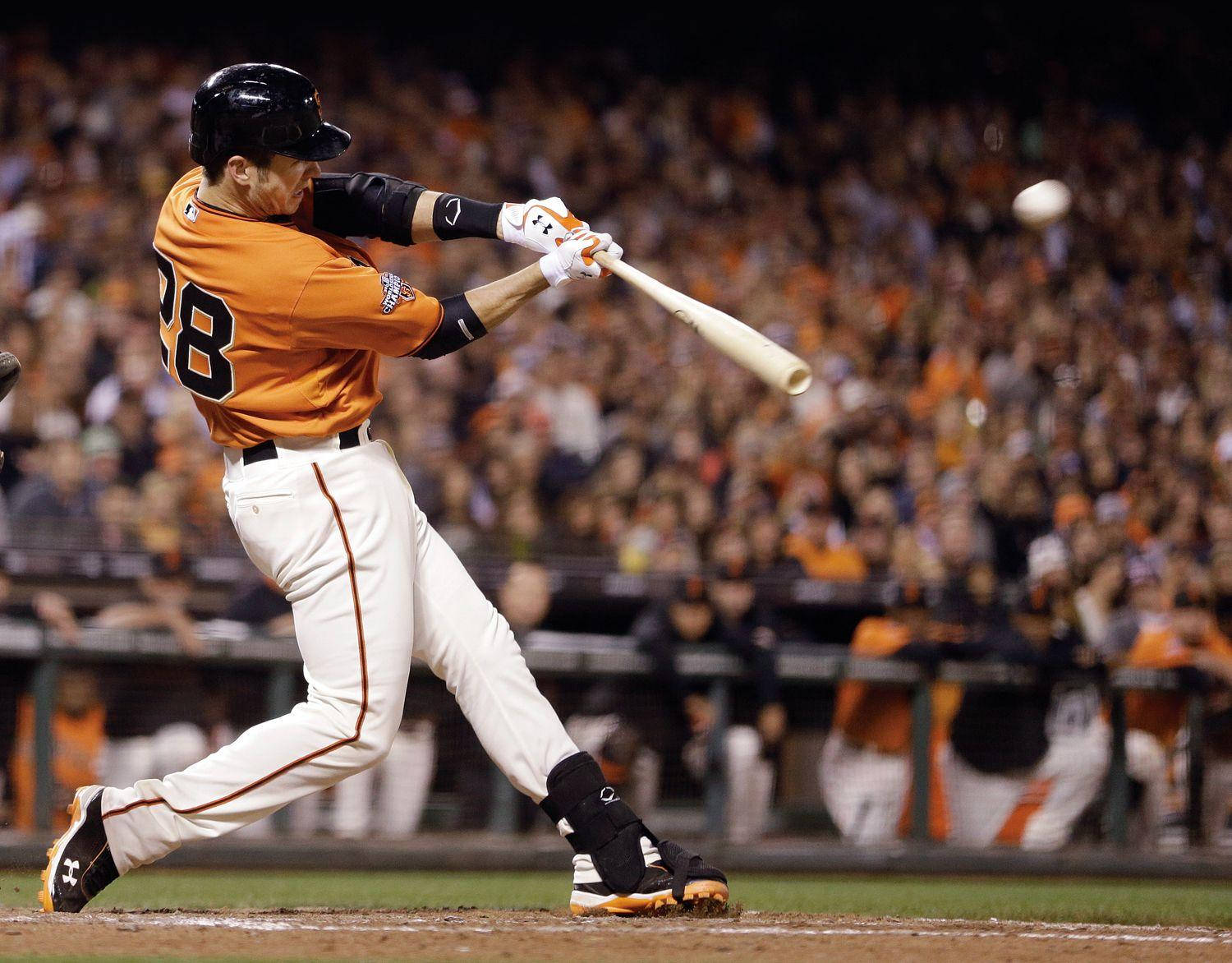 Buster Posey, orange jersey, stadium lights, HD Desktop Wallpaper