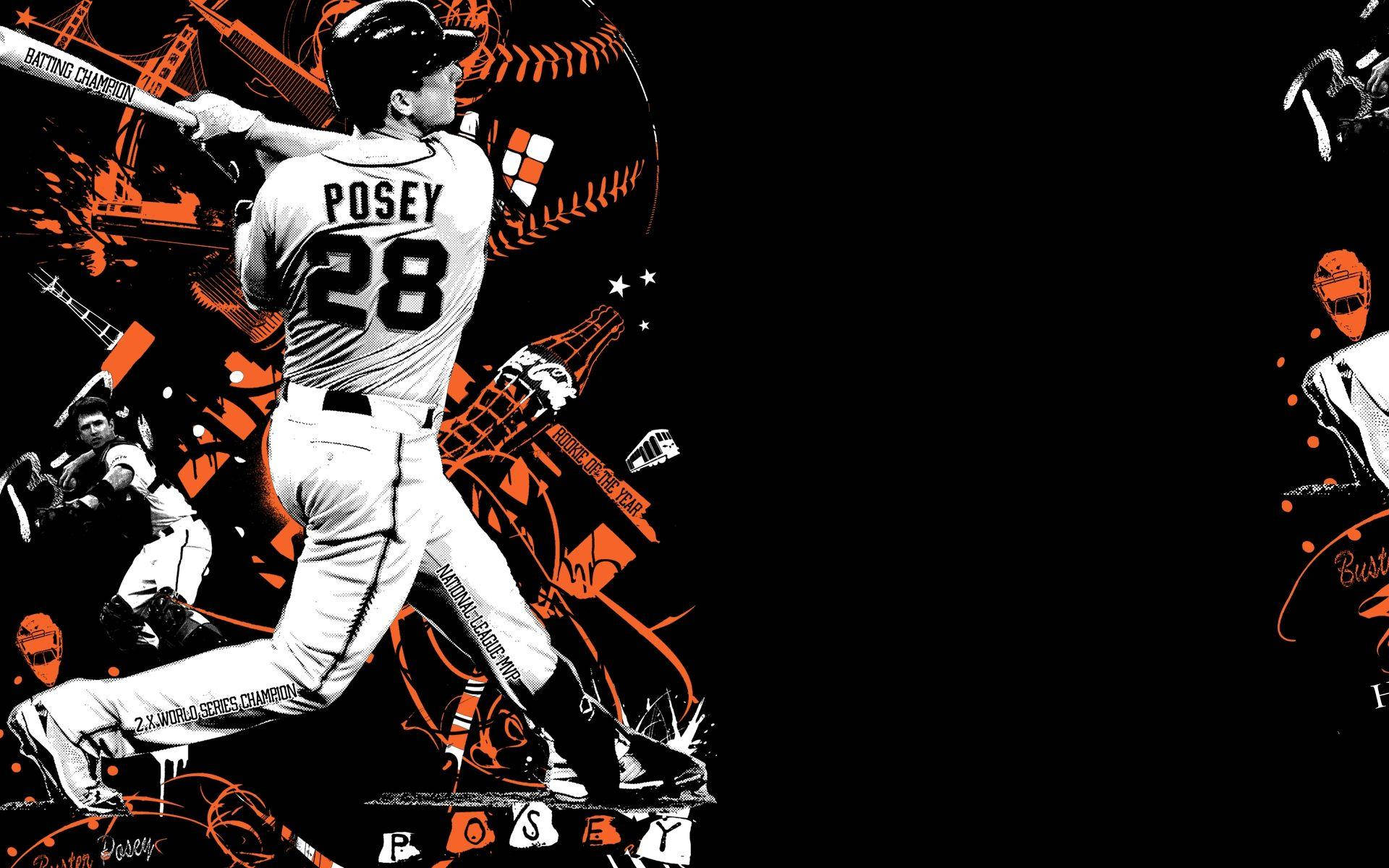 Buster Posey, black and orange, mid-swing, Full HD Desktop Wallpaper