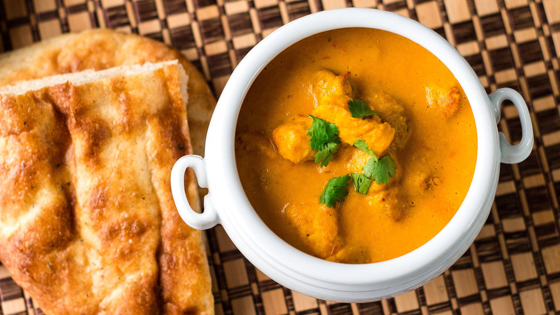 Butter Chicken, steaming bowl, rich orange curry, Full HD Desktop Wallpaper