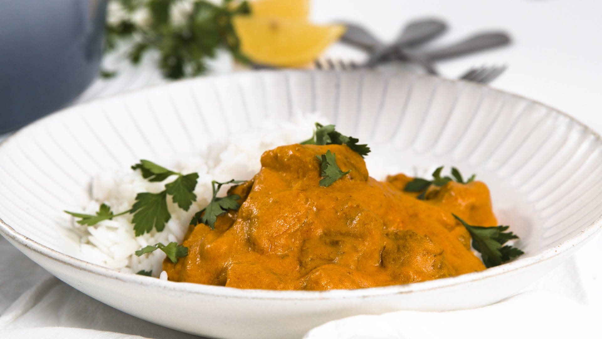 Butter Chicken, creamy sauce, rich orange curry, Full HD Desktop Wallpaper