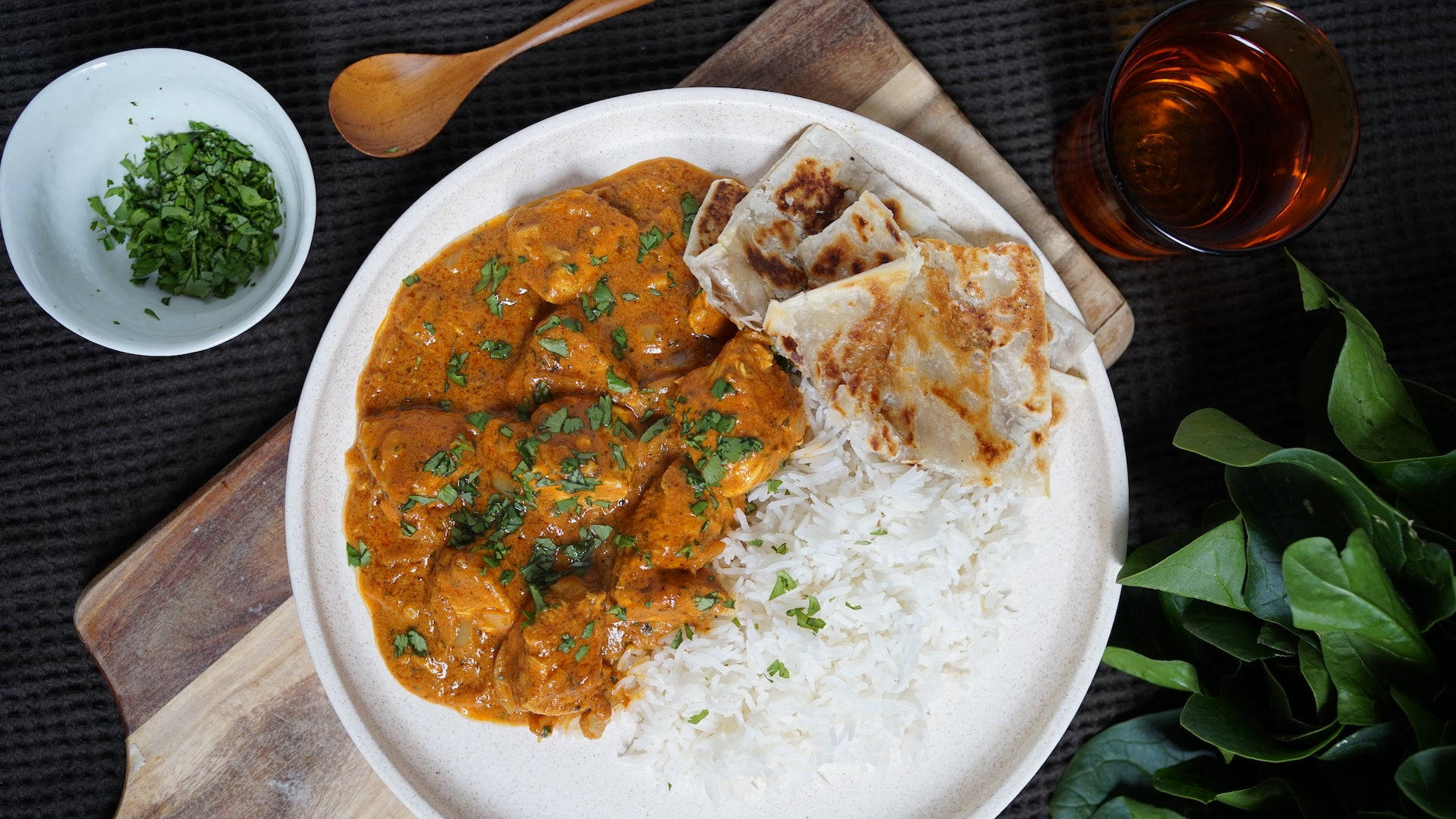 Butter Chicken, white rice, naan bread, HD Desktop Wallpaper