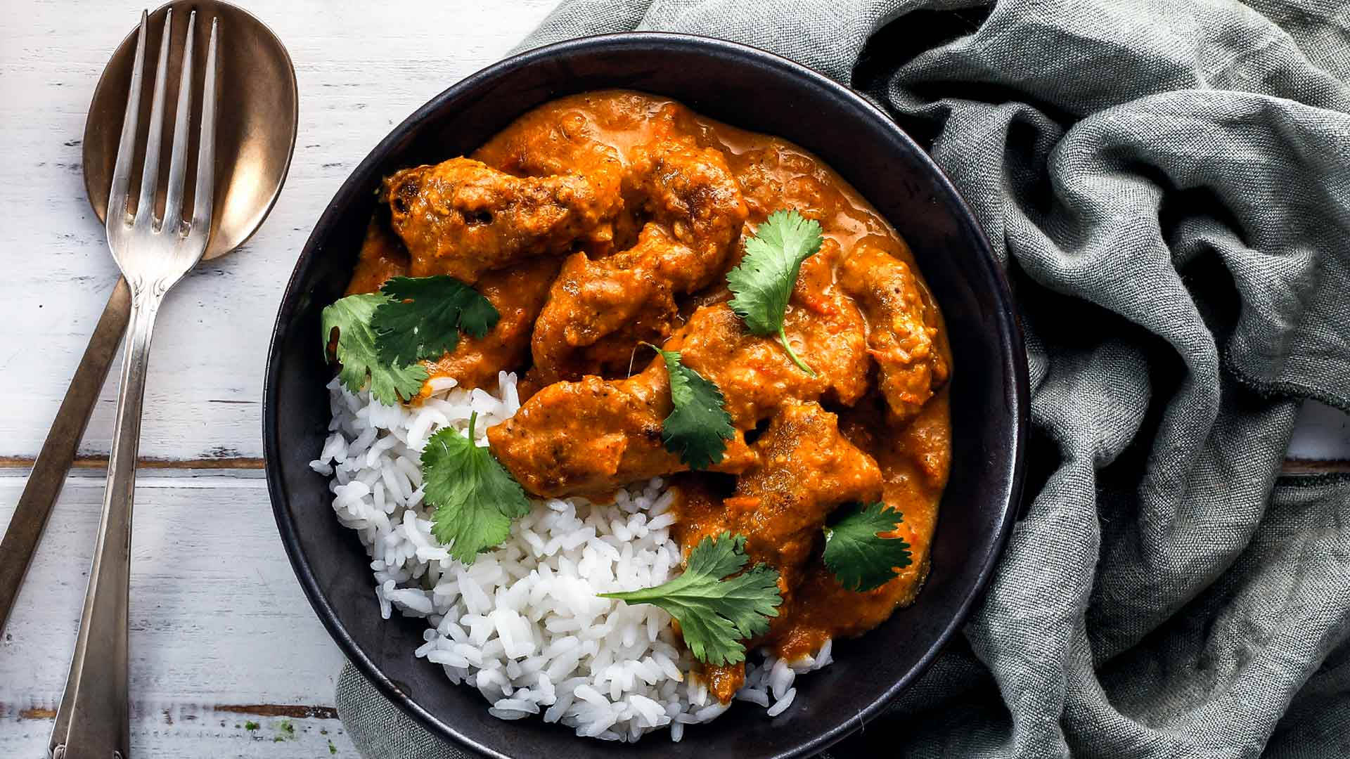 Butter Chicken, orange chicken curry, fresh cilantro, Full HD Desktop Wallpaper