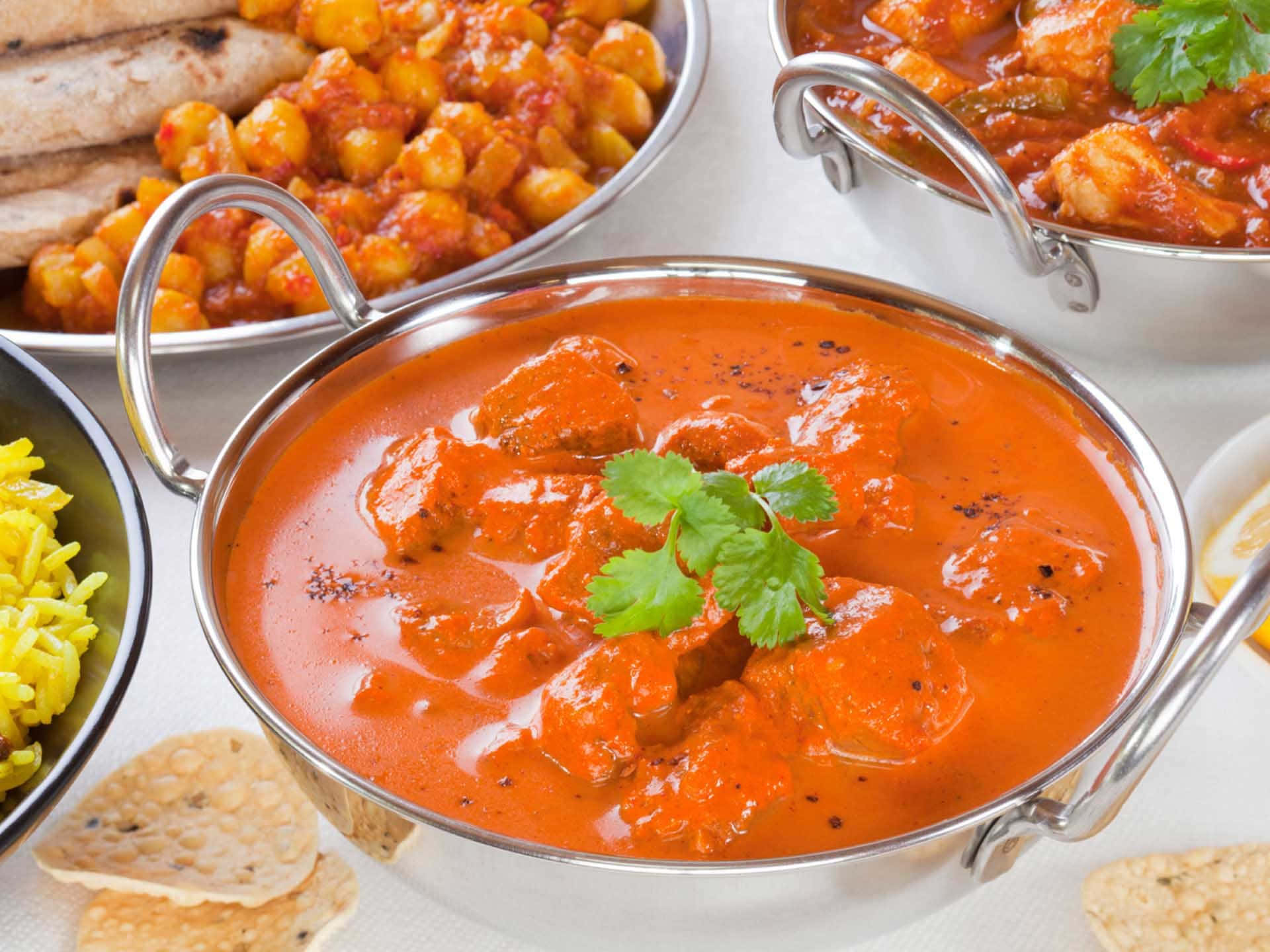Butter Chicken, Indian curries, naan bread, Full HD Desktop Wallpaper