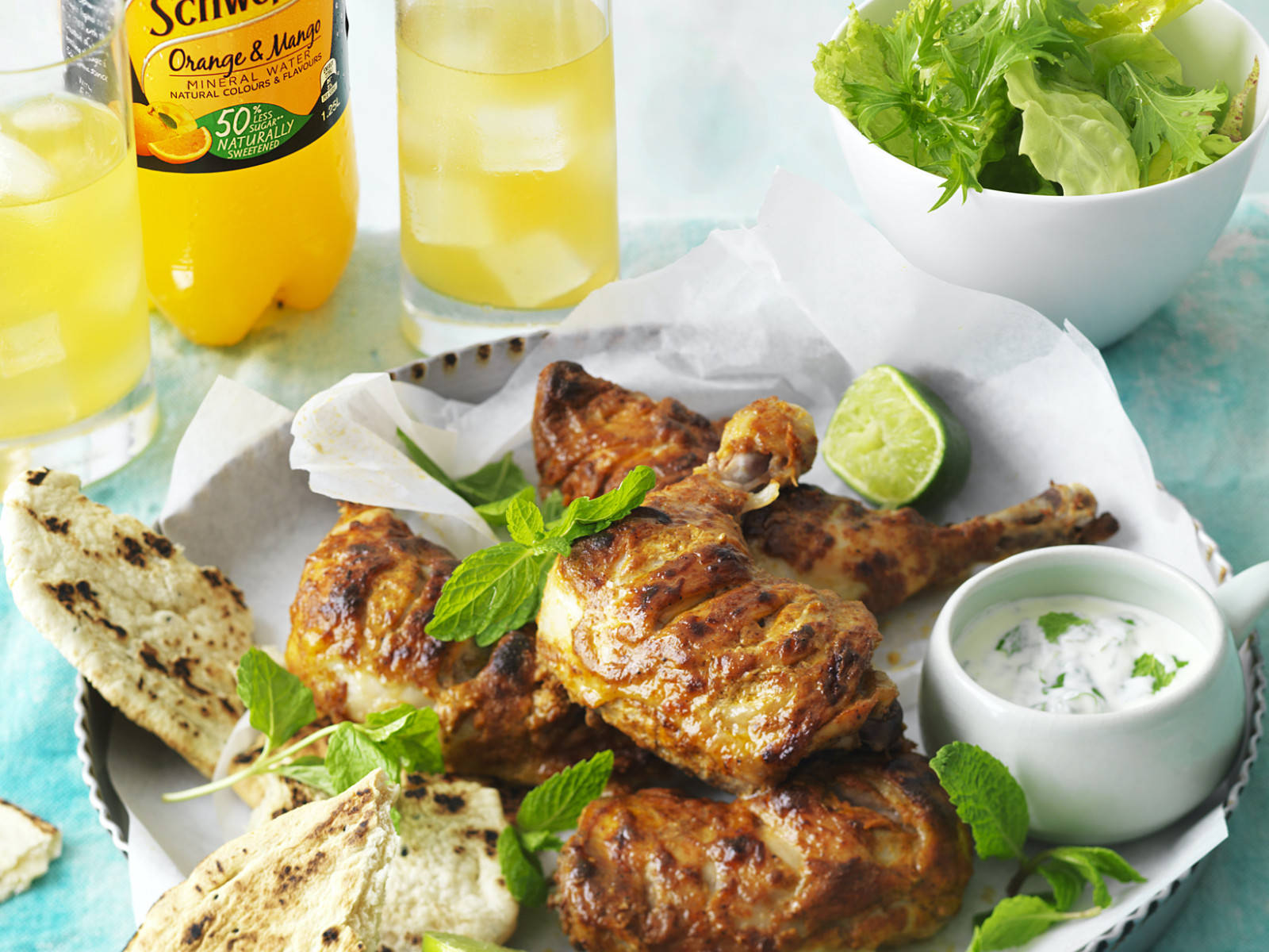 Tandoori Chicken, Mint Yogurt Dip, Golden grilled chicken wings, HD Desktop Wallpaper