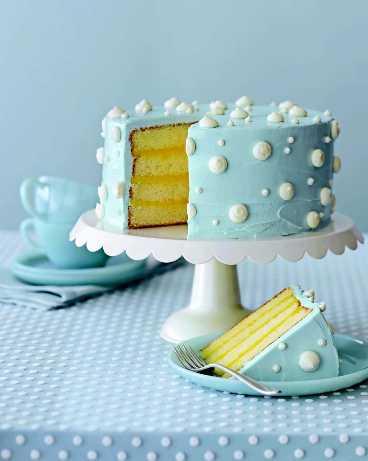 Buttercream, pastel blue frosted cake, white piped dots, HD Phone Wallpaper