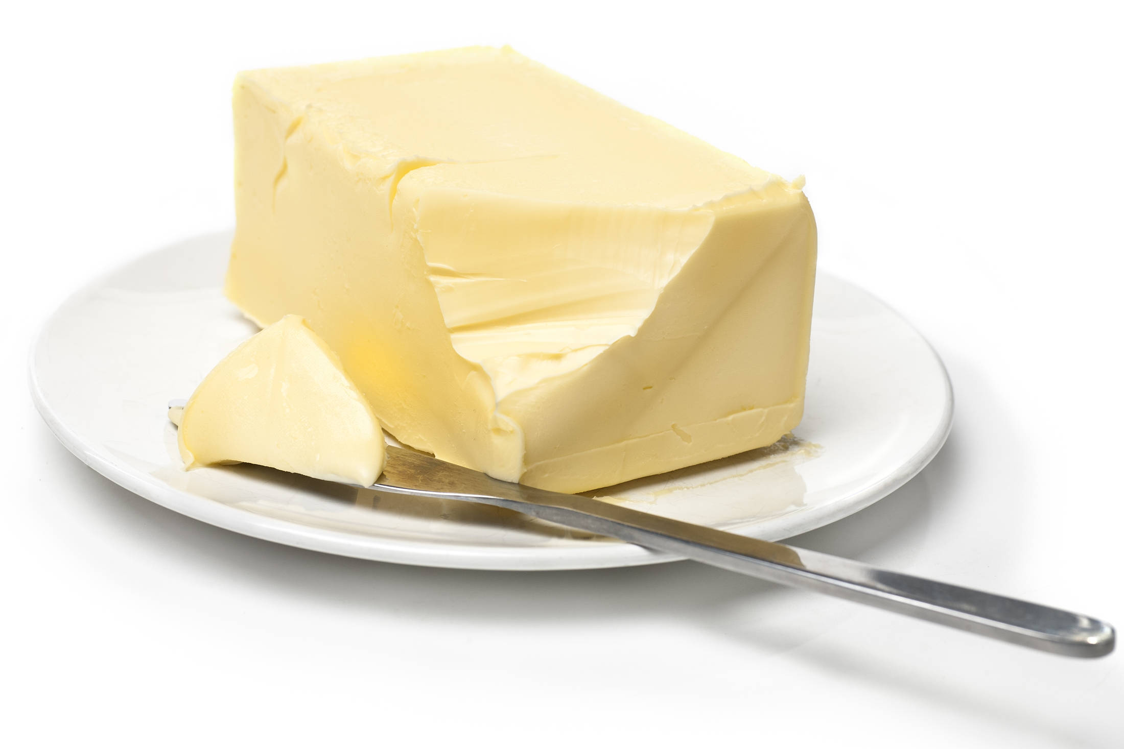 butter, silver knife, white plate, Full HD Desktop Wallpaper