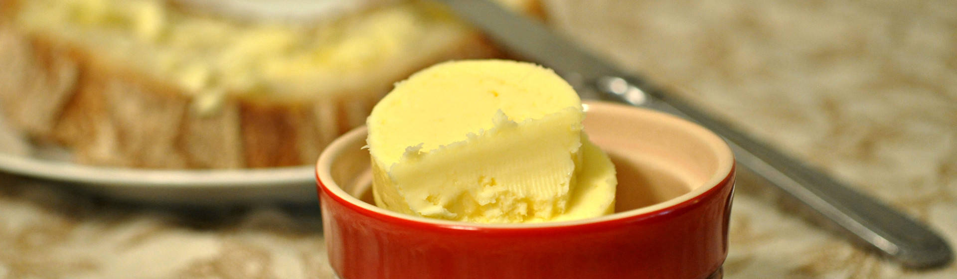butter, creamy yellow butter, red ceramic dish, Full HD Desktop Wallpaper