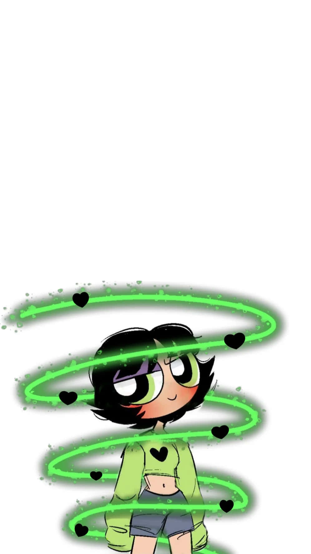 buttercup aesthetic, glowing green spirals, floating hearts, HD Phone Wallpaper