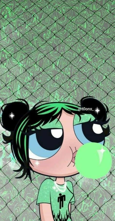 buttercup aesthetic, cartoon girl, green hair, SD Phone Wallpaper