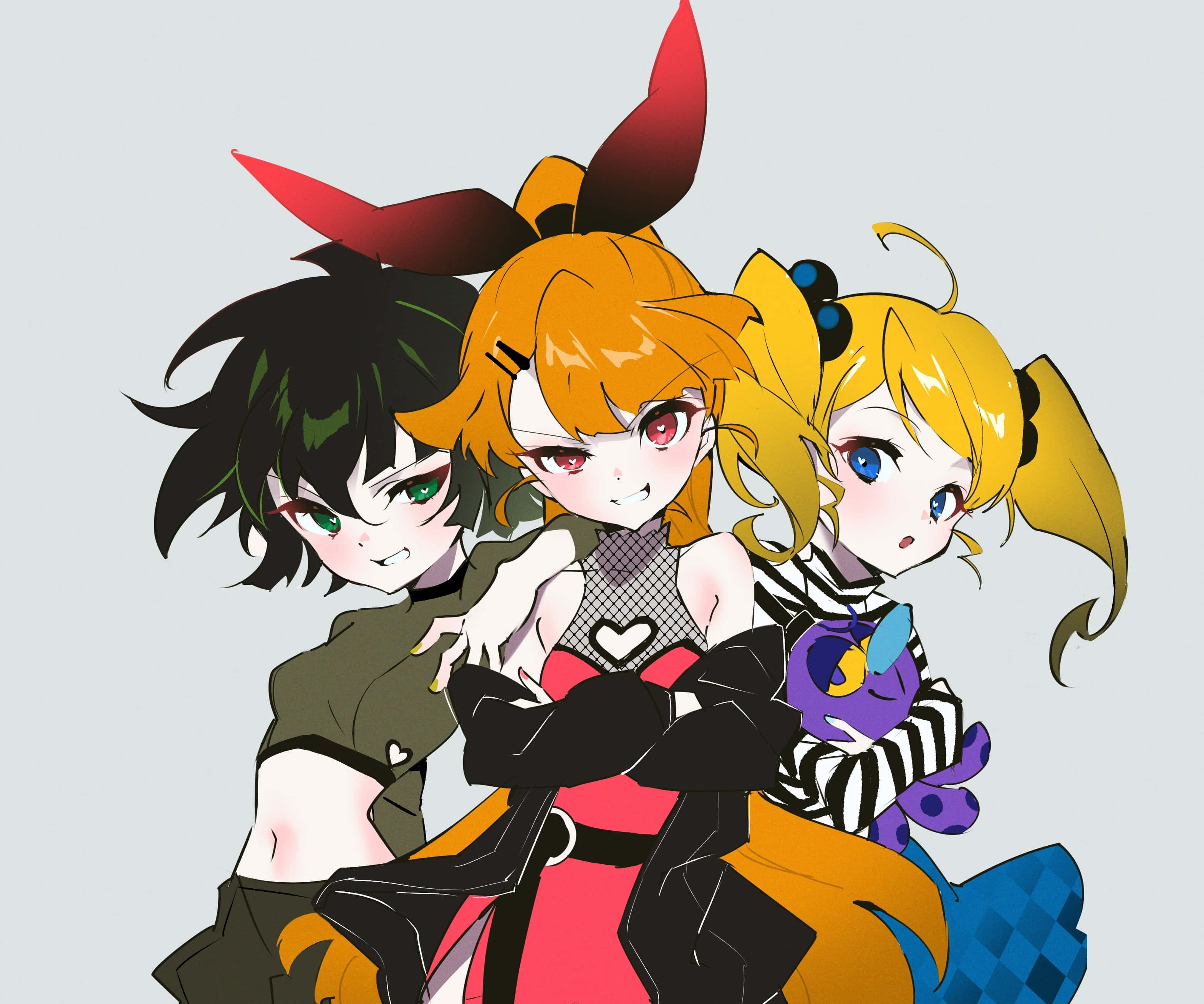 Buttercup Aesthetic, anime girls, distinct hair colors, 2K Desktop Wallpaper