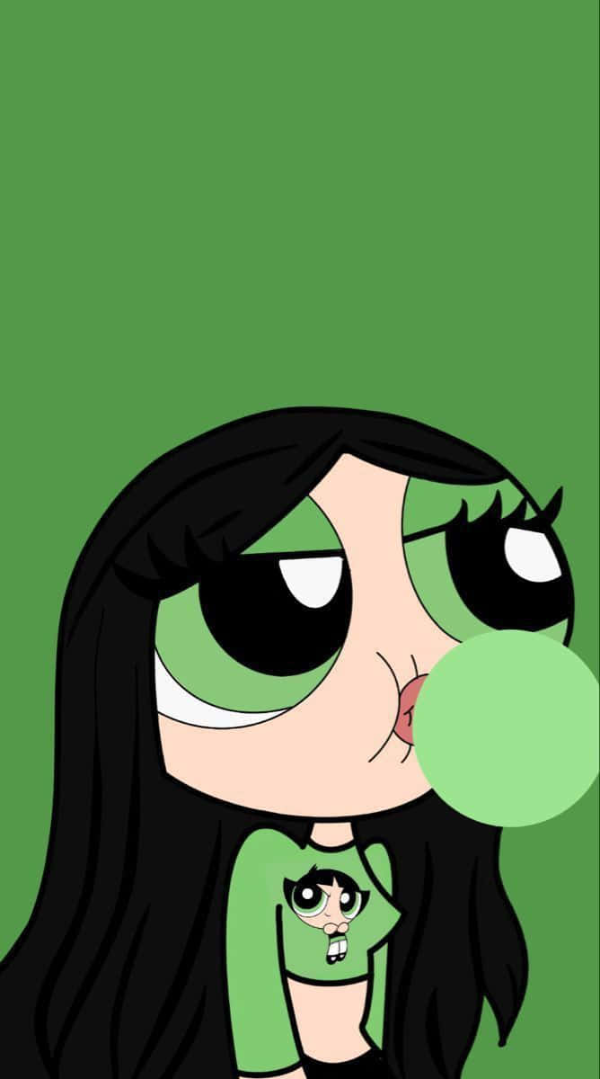 Buttercup Aesthetic, green eyes, black hair, SD Phone Wallpaper