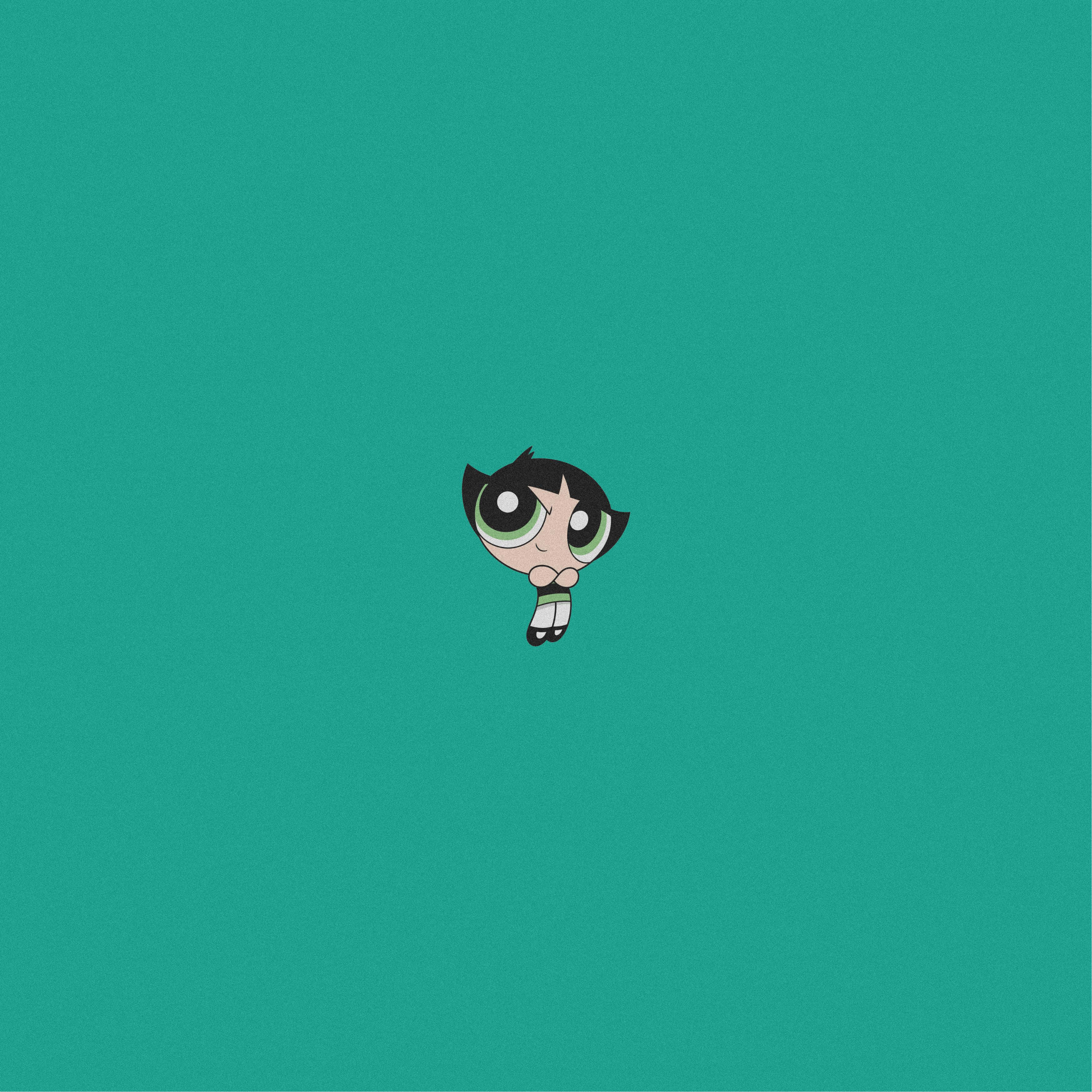Buttercup Aesthetic, teal background, green eyes, 2K Desktop Wallpaper