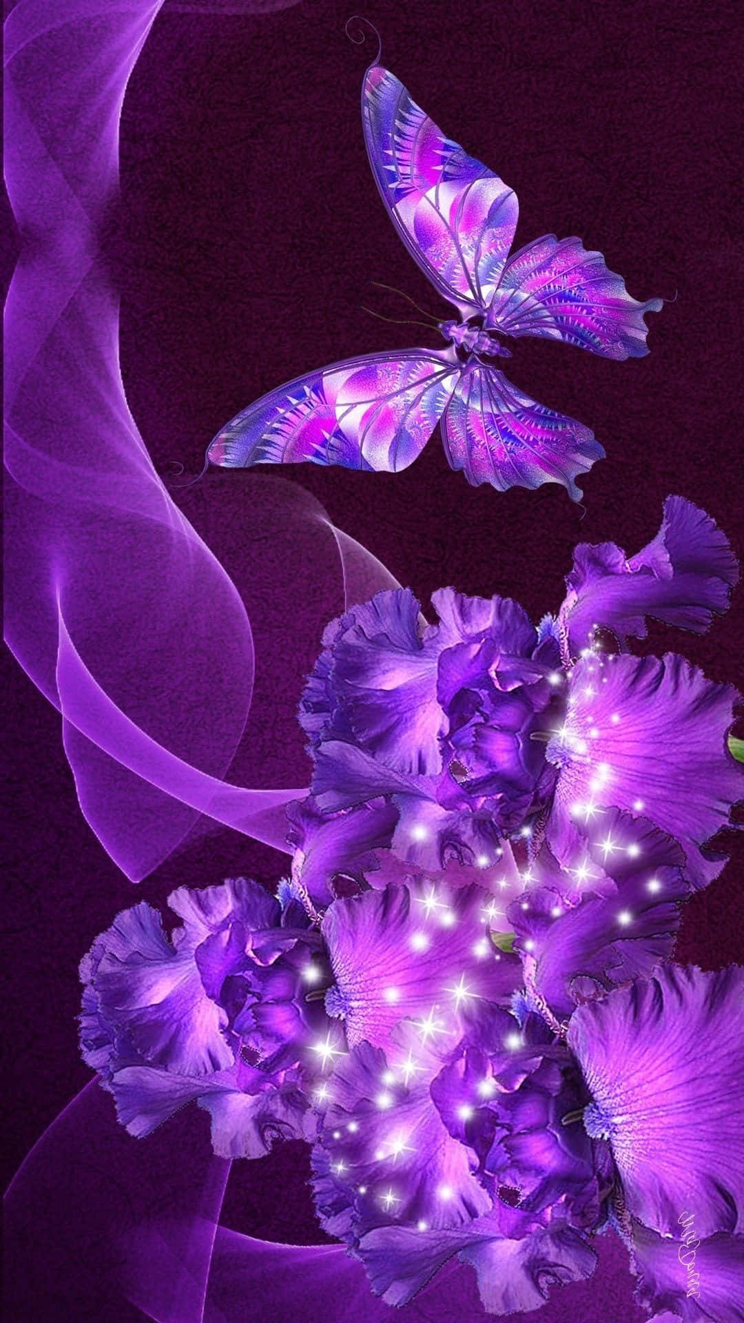 cute purple butterfly, glowing purple butterfly, iridescent wings, Full HD Phone Wallpaper
