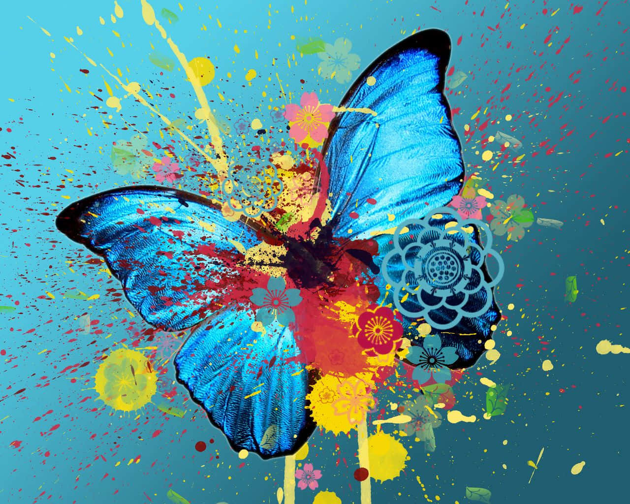 butterfly art, vibrant blue butterfly, intricate wings, HD Desktop Wallpaper