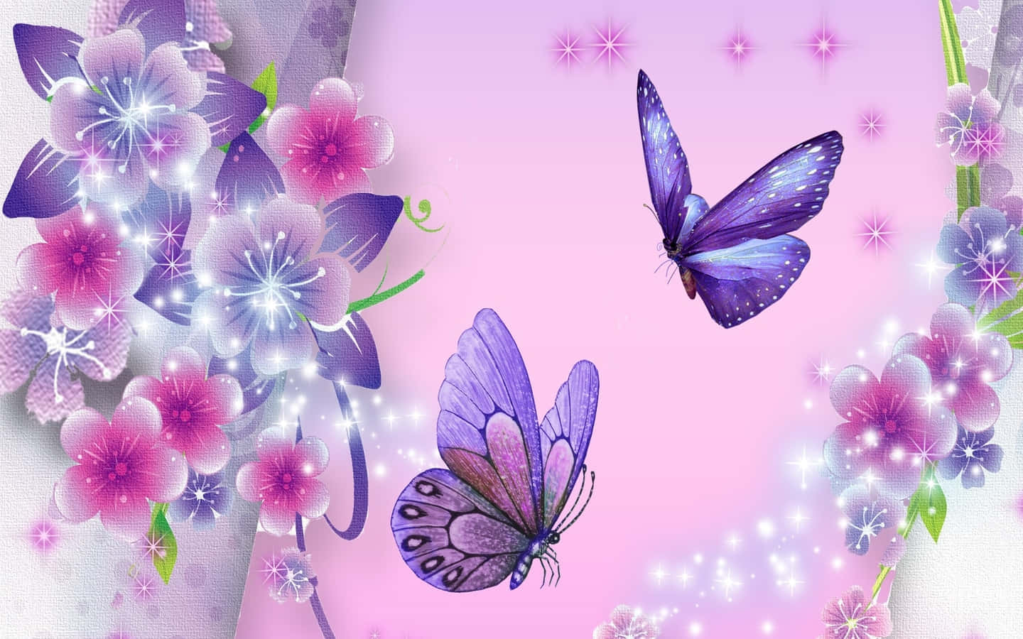 butterfly art, purple butterflies, glowing pink and purple flowers, HD Desktop Wallpaper
