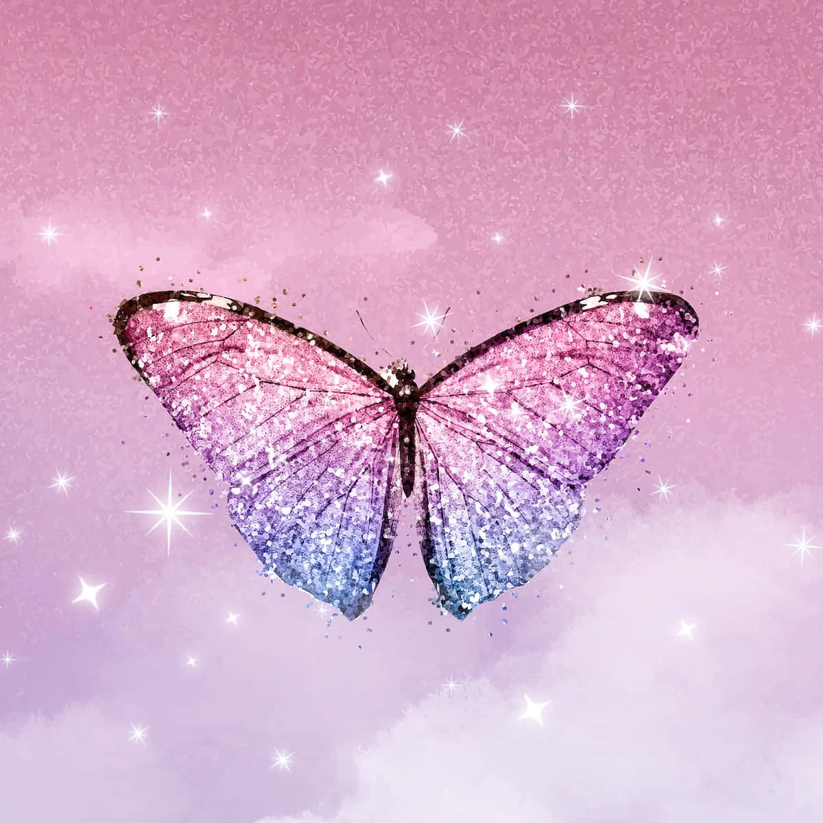 vibrant butterfly, pink to blue wings, sparkling pastel sky, SD Desktop Wallpaper