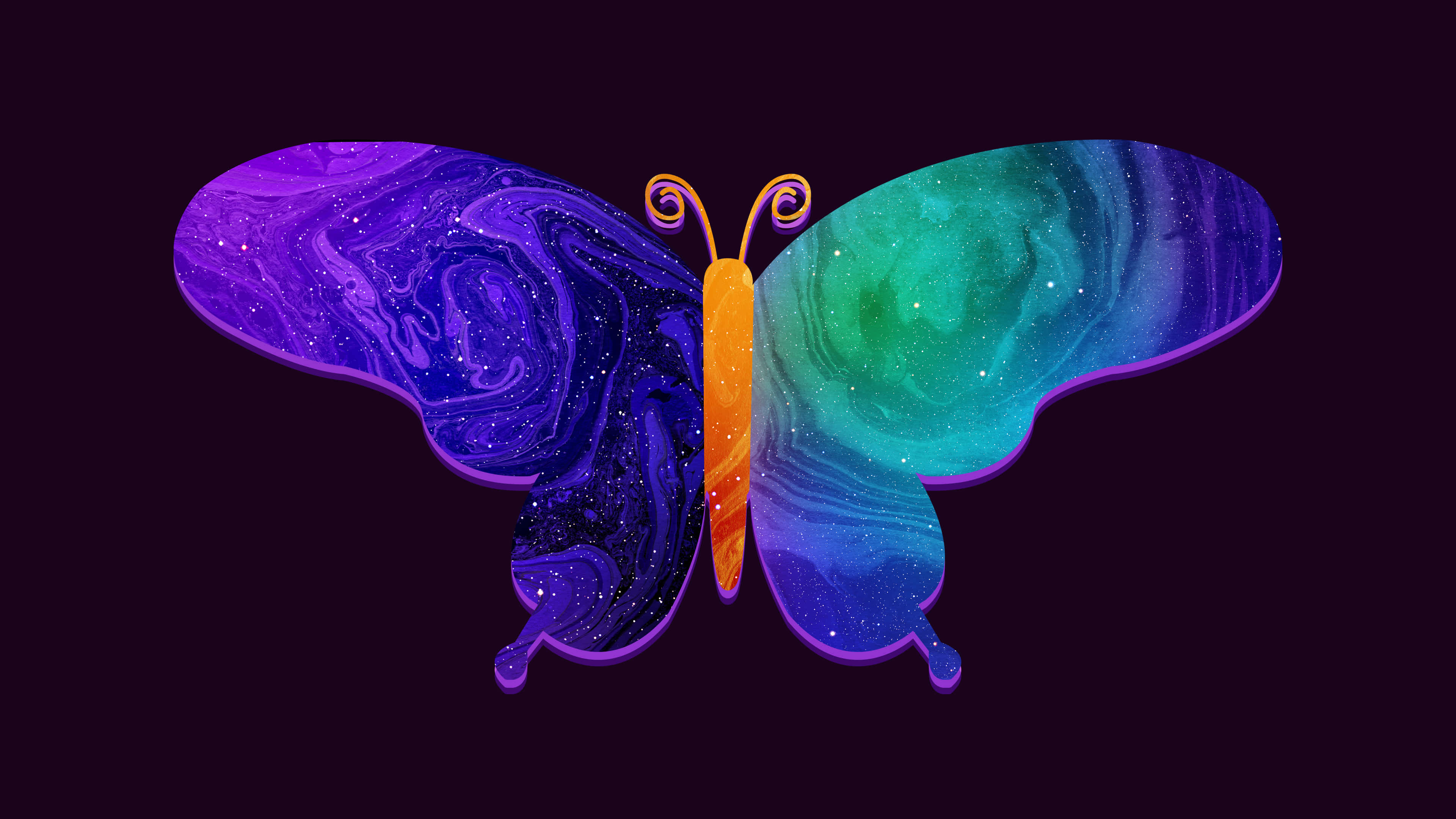 cosmic butterfly, galaxy wings, half purple half teal, 4K Desktop Wallpaper