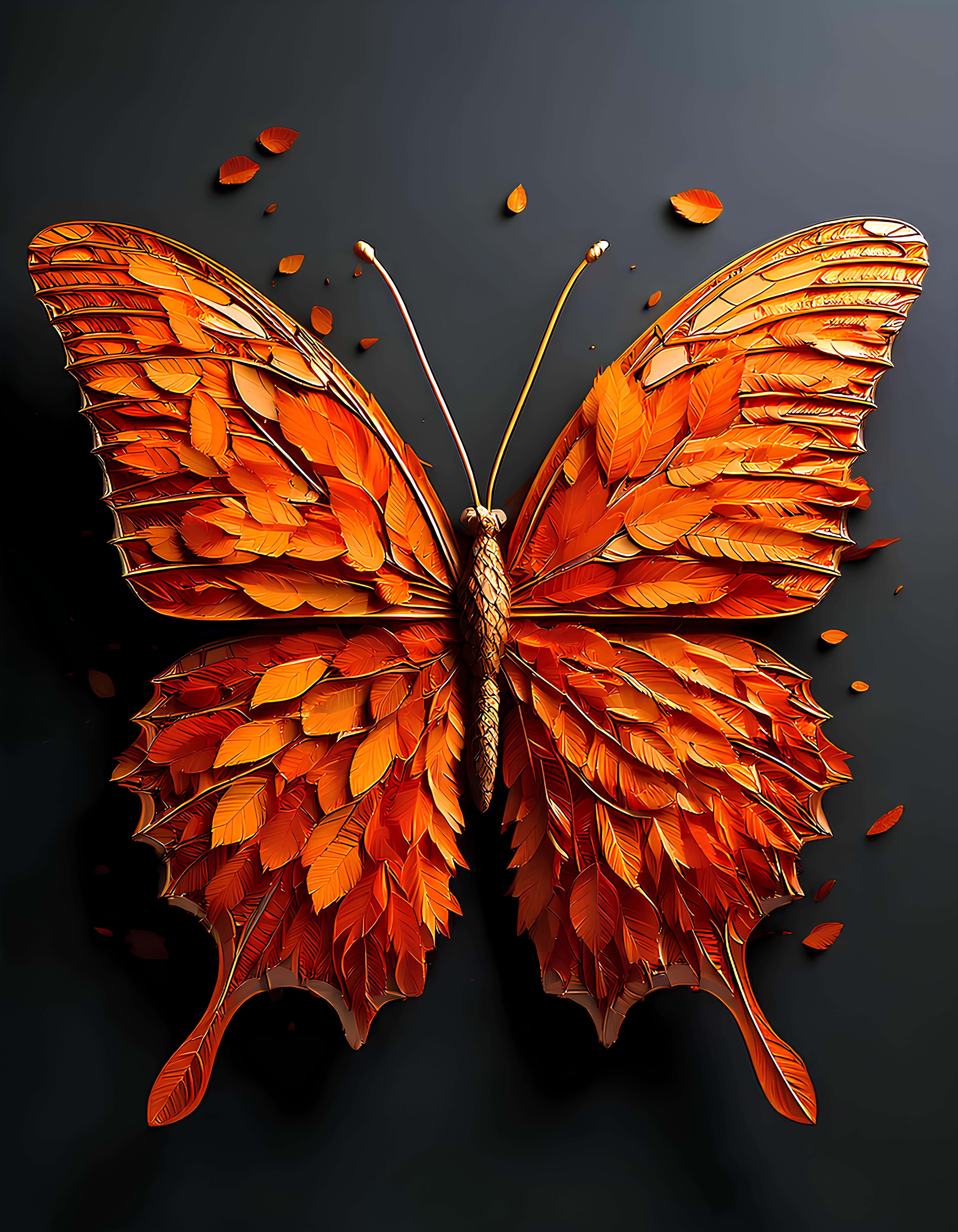 butterfly, autumn leaves, fiery orange, 5K Phone Wallpaper