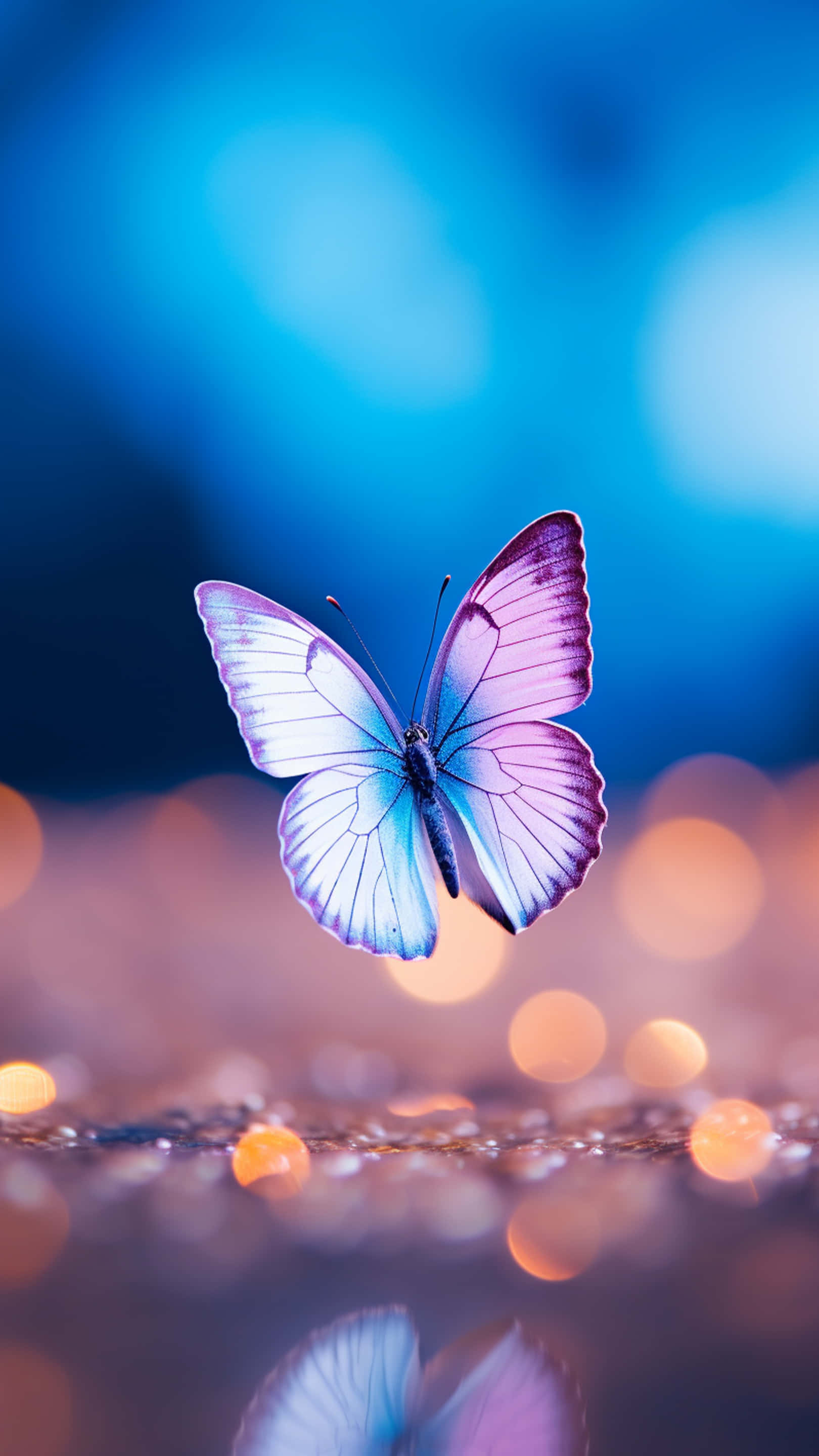 butterfly, iridescent purple and blue wings, reflective surface, 2K Phone Wallpaper