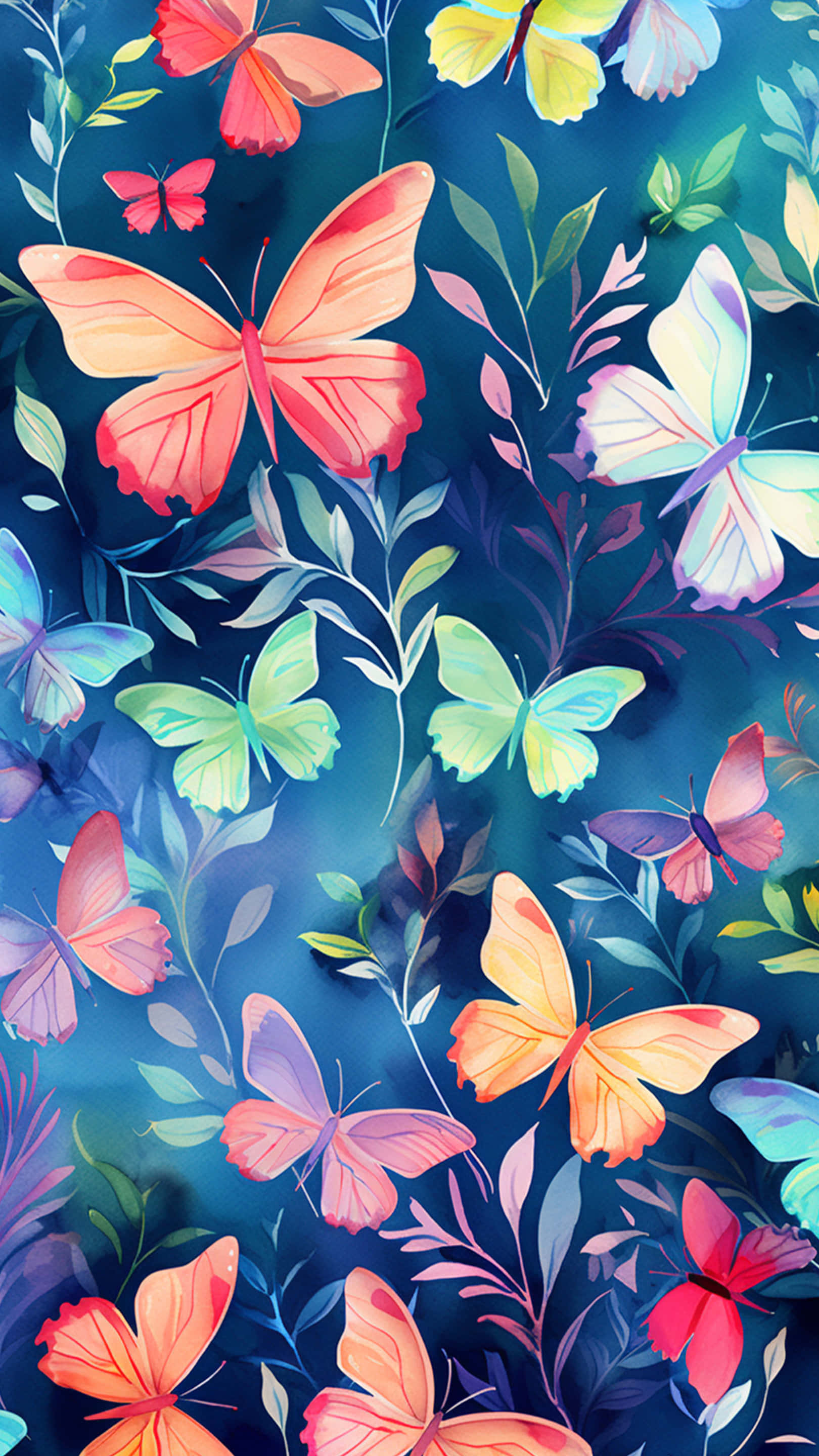 butterfly, leaf, lush foliage, 2K Phone Wallpaper