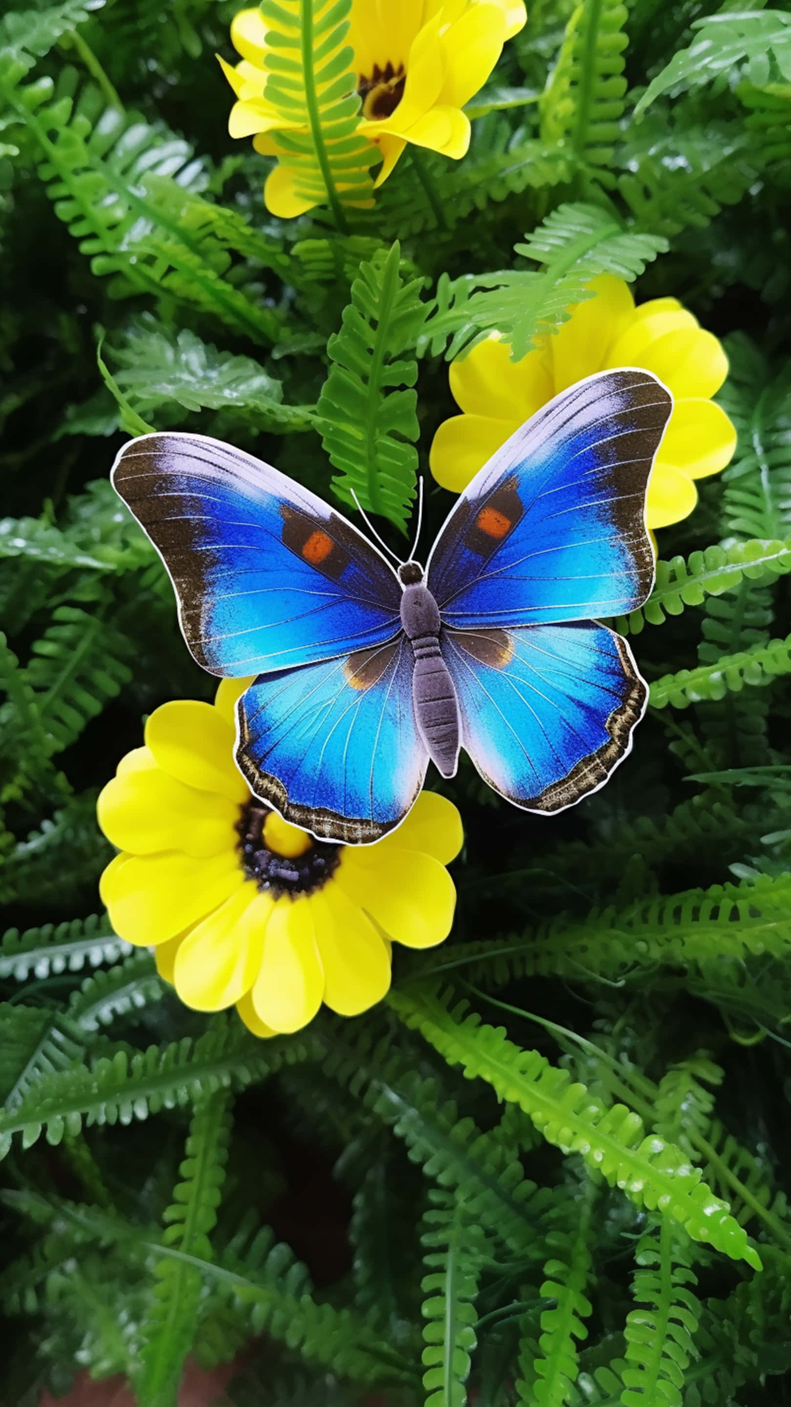 butterfly, flowers, bright yellow flower, 2K Phone Wallpaper