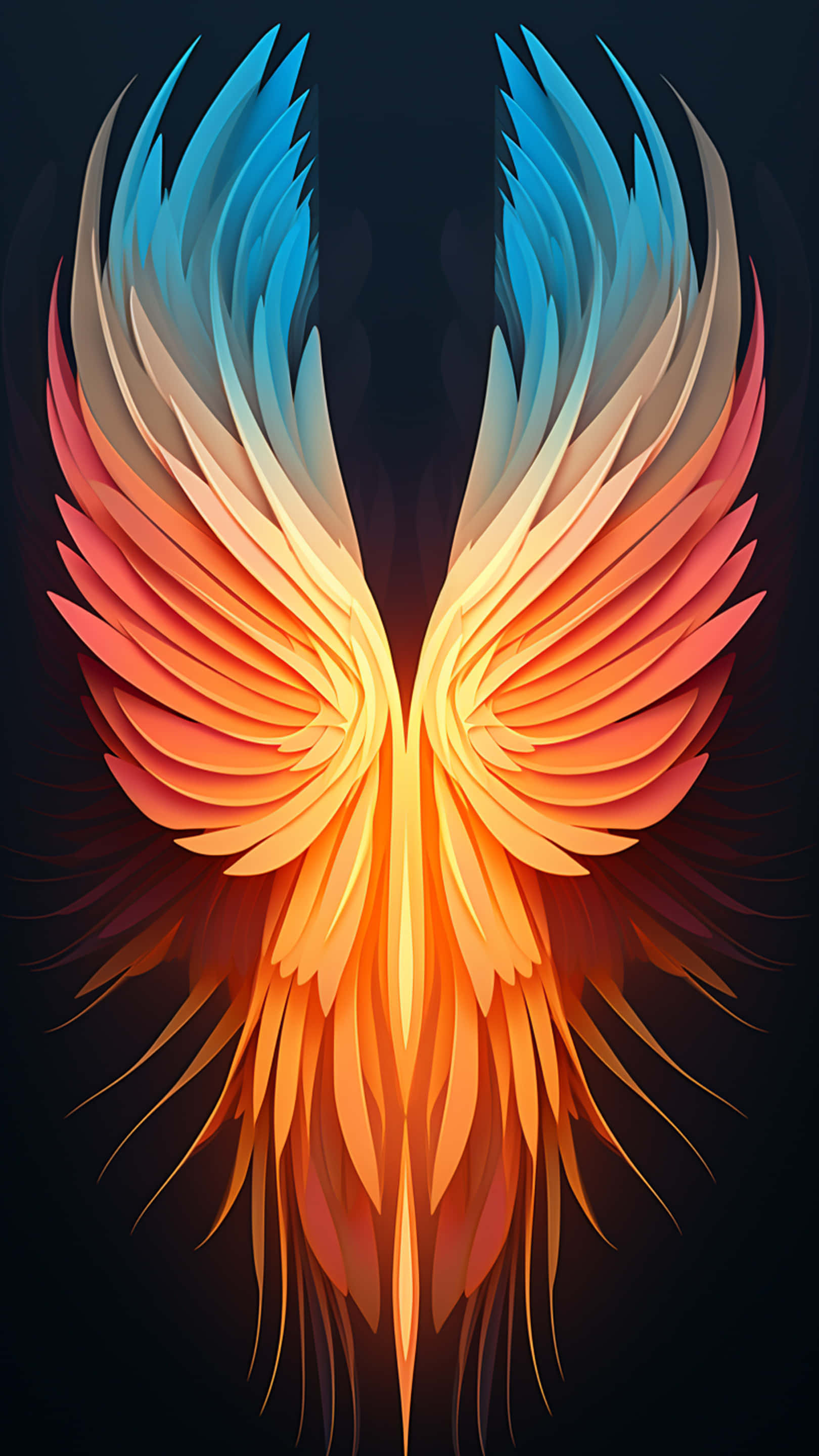 butterfly shape design, fiery orange, cool blue, 2K Phone Wallpaper