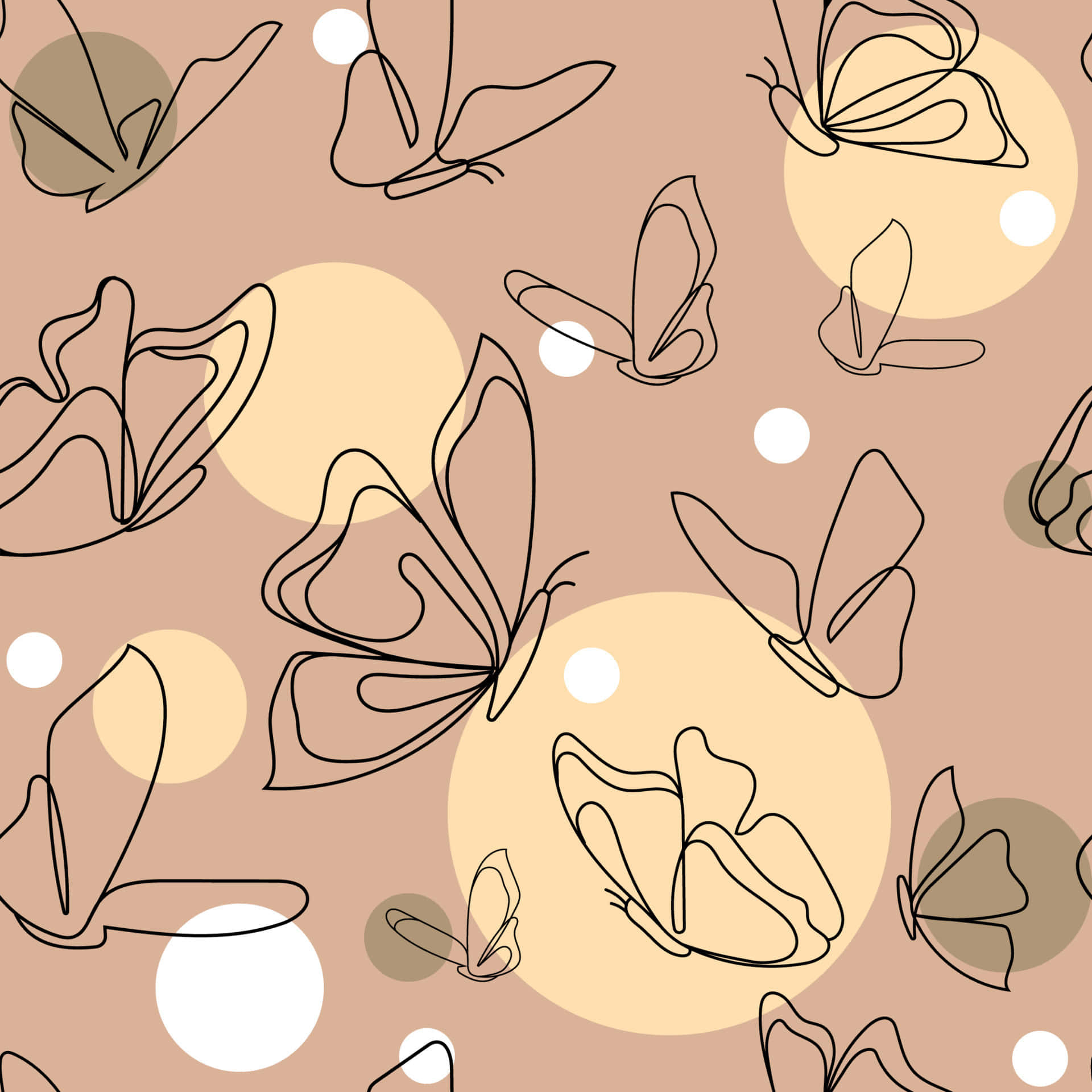 beige butterfly pattern, soft beige circles, white dots, Full HD Desktop Wallpaper