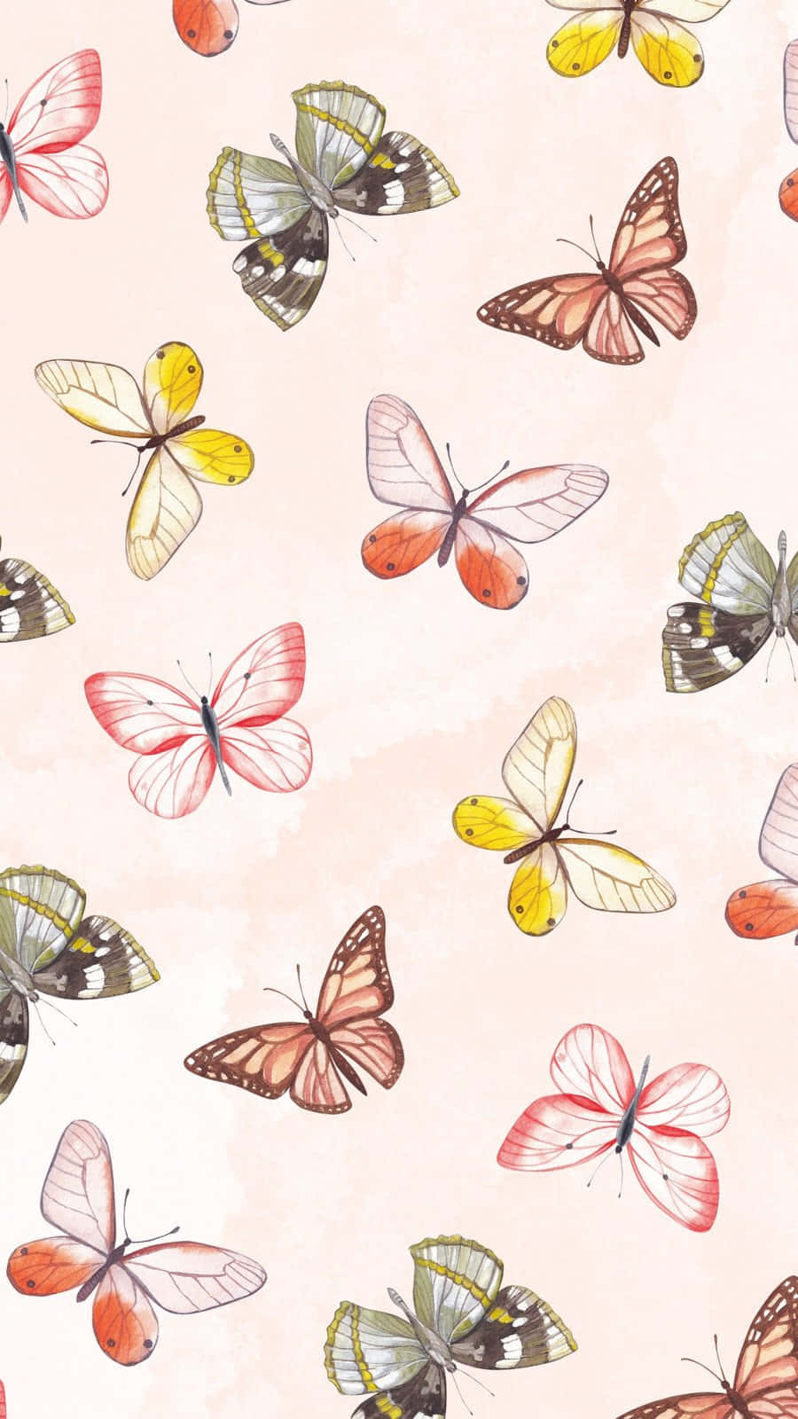 beige butterfly pattern, aesthetic, soft watercolor style, HD Phone Wallpaper