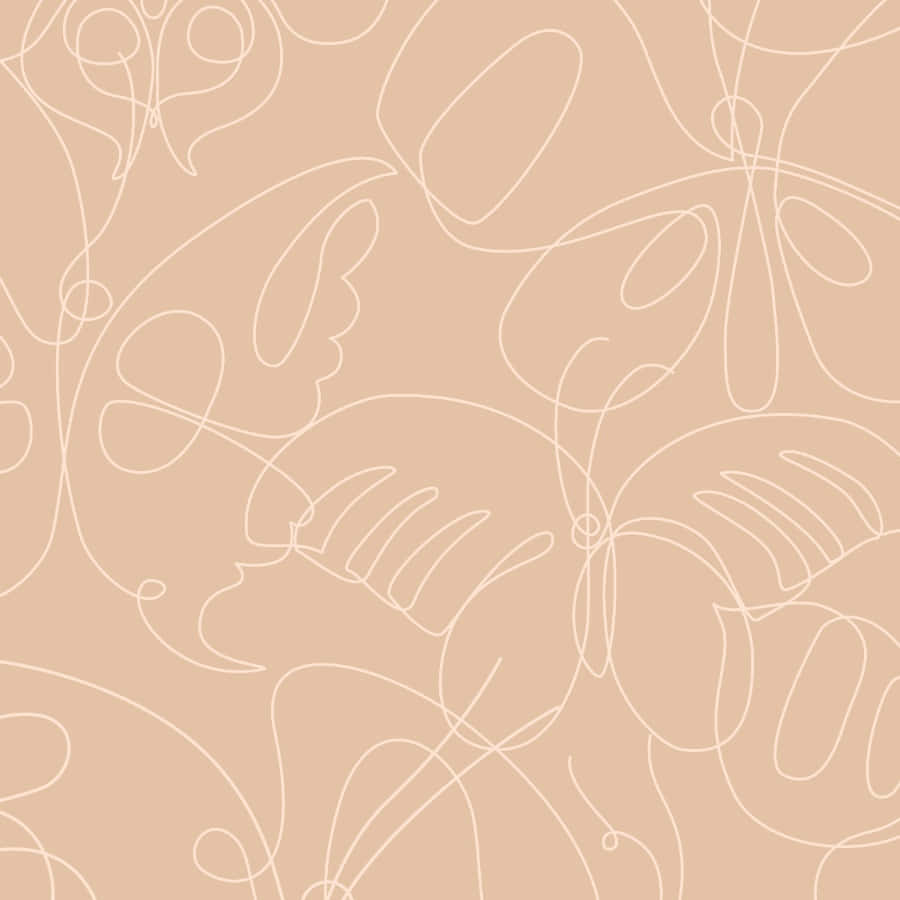 beige butterfly, line art, tropical leaves, SD Desktop Wallpaper
