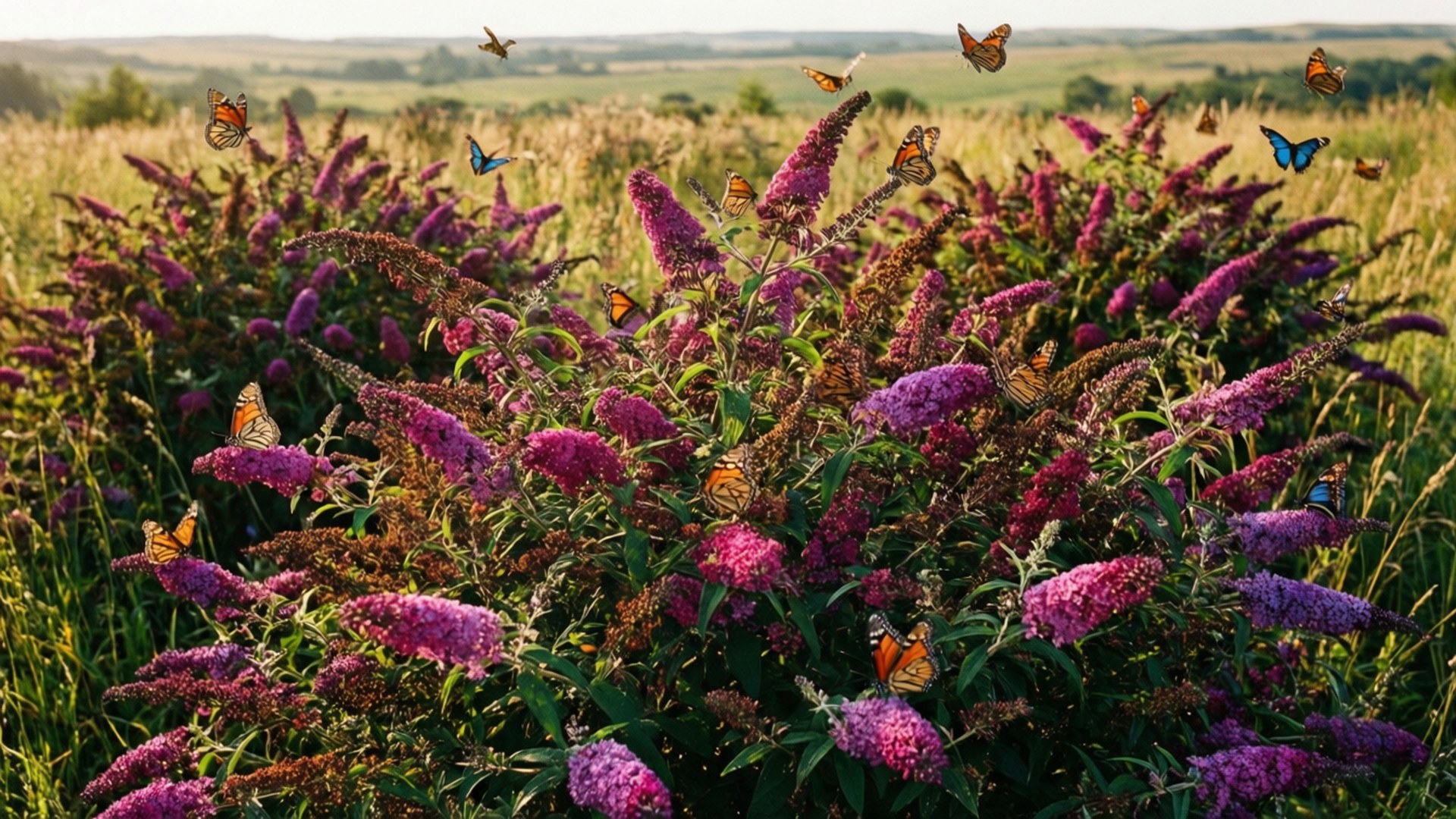 Butterfly Meadow, butterfly bushes, butterflies, Full HD Desktop Wallpaper
