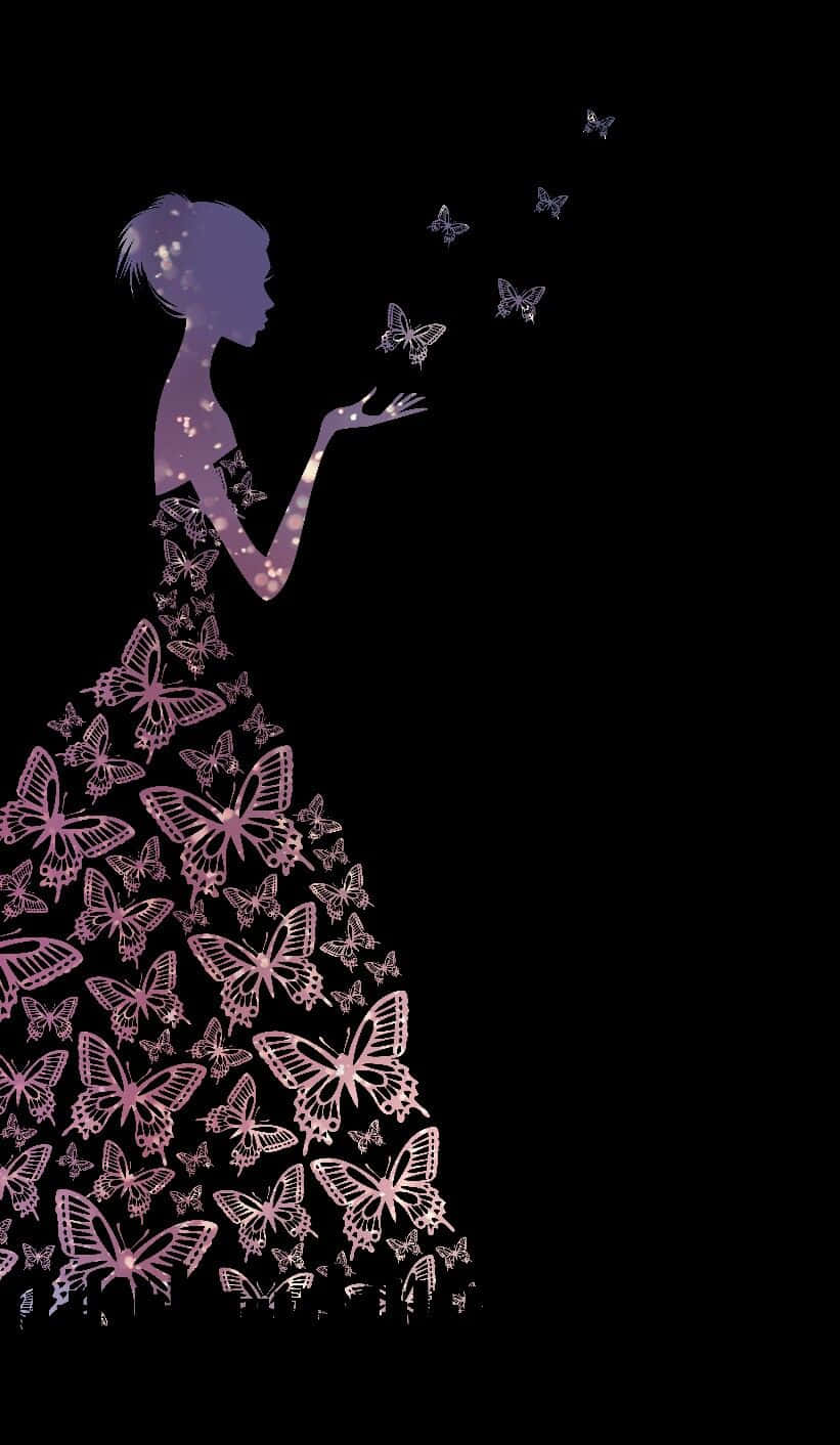 butterfly dress, purple silhouette, butterfly gown, HD Phone Wallpaper