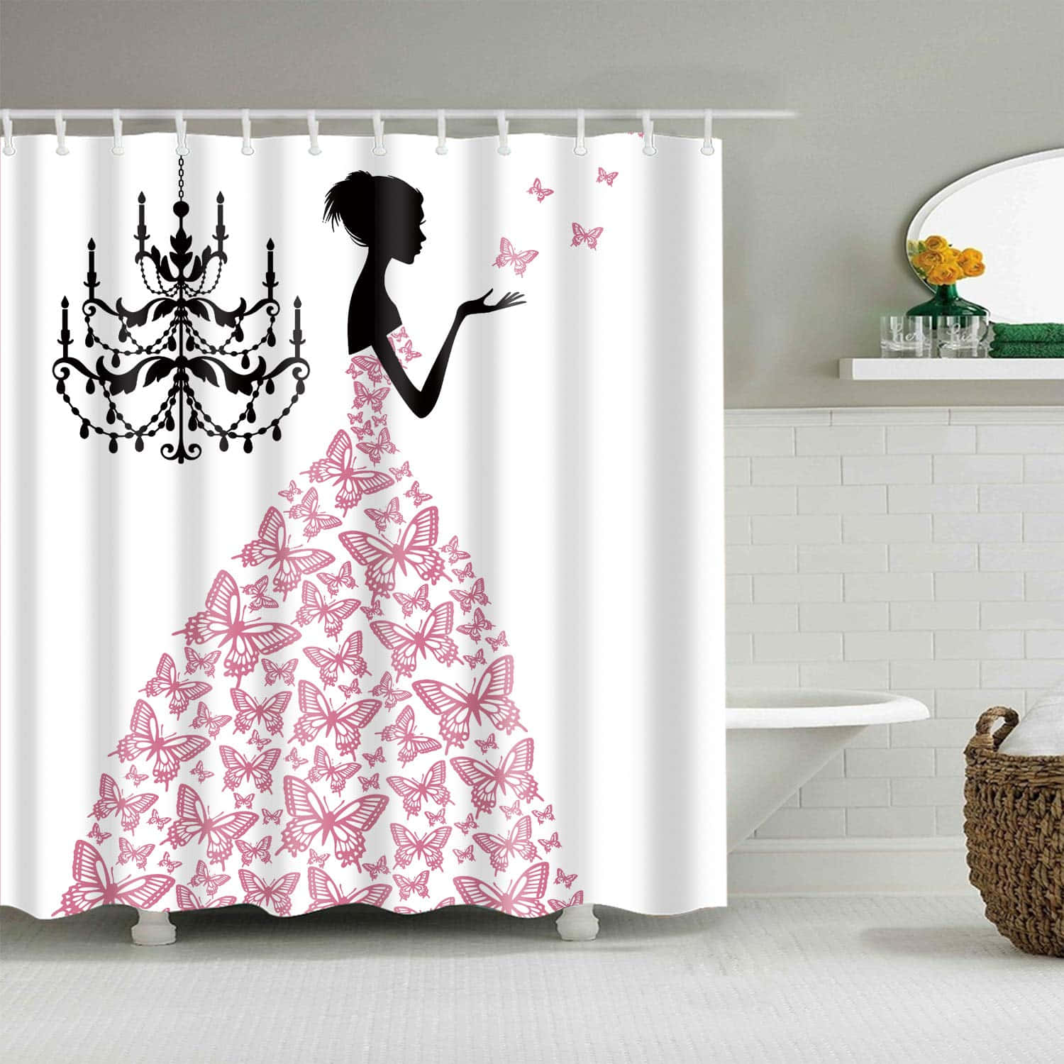 butterfly dress, white shower curtain, black silhouette, HD Desktop Wallpaper