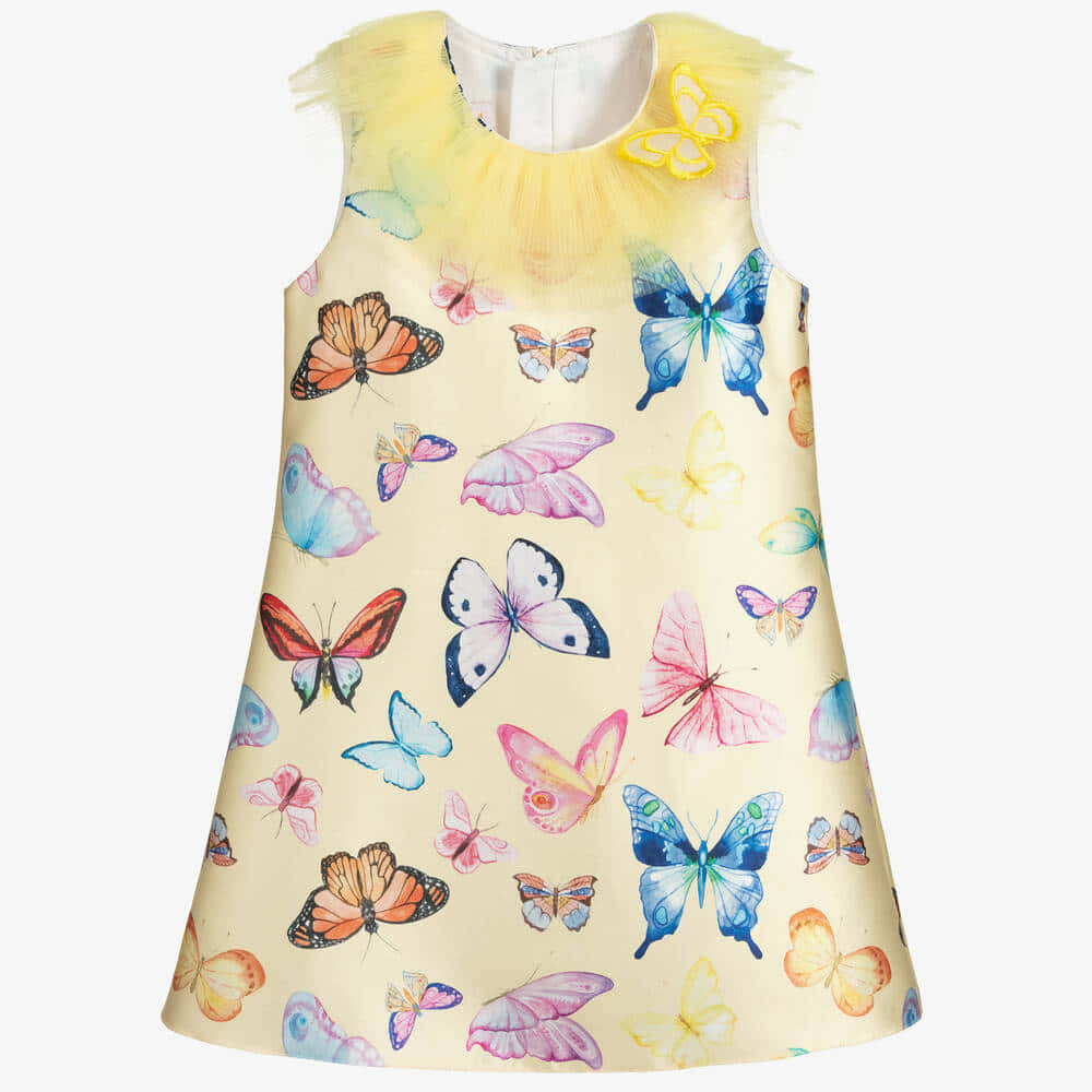 butterfly dress, sleeveless child's dress, yellow tulle collar, SD Desktop Wallpaper