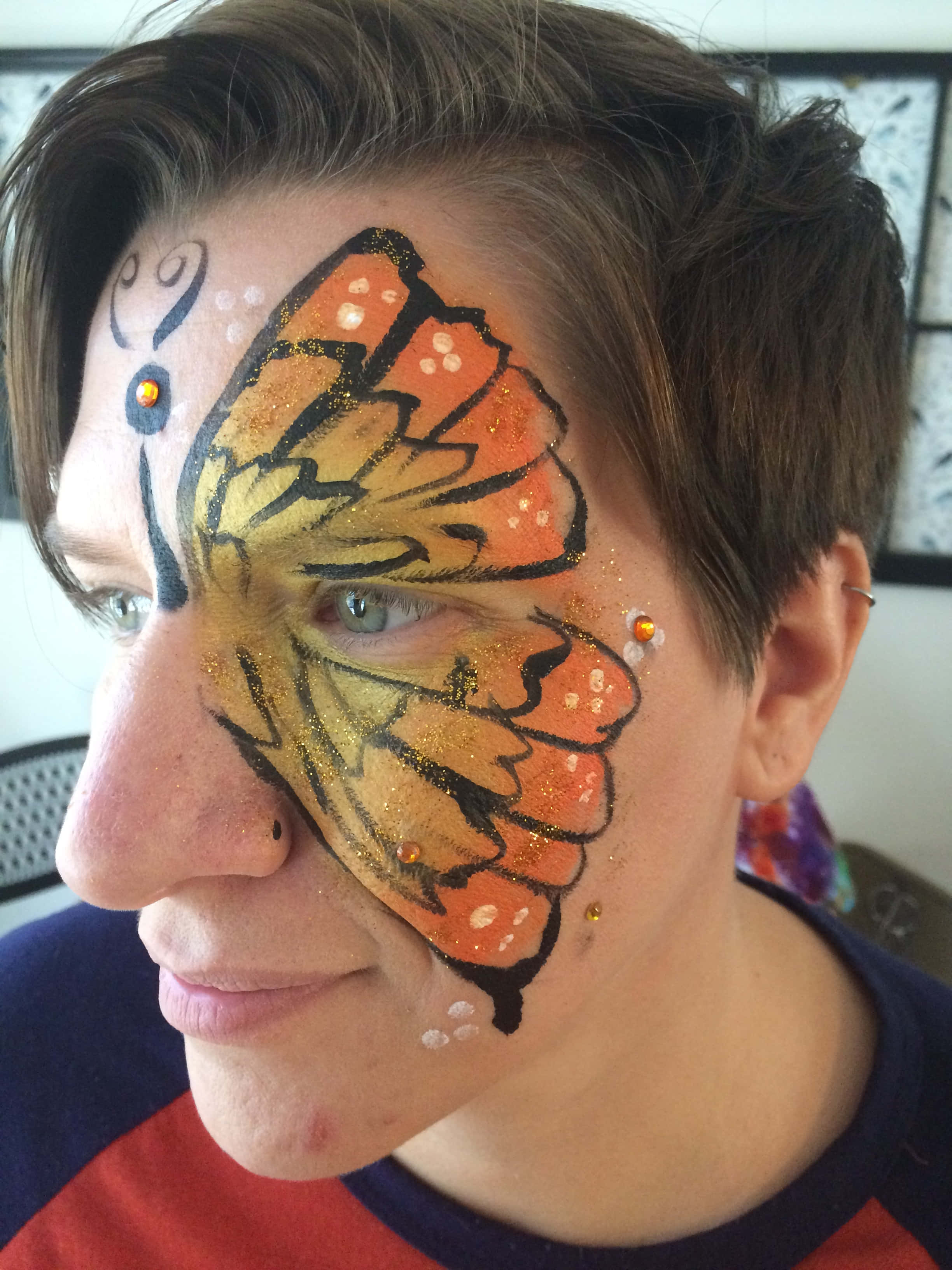 butterfly face painting, vibrant orange, yellow, 2K Phone Wallpaper