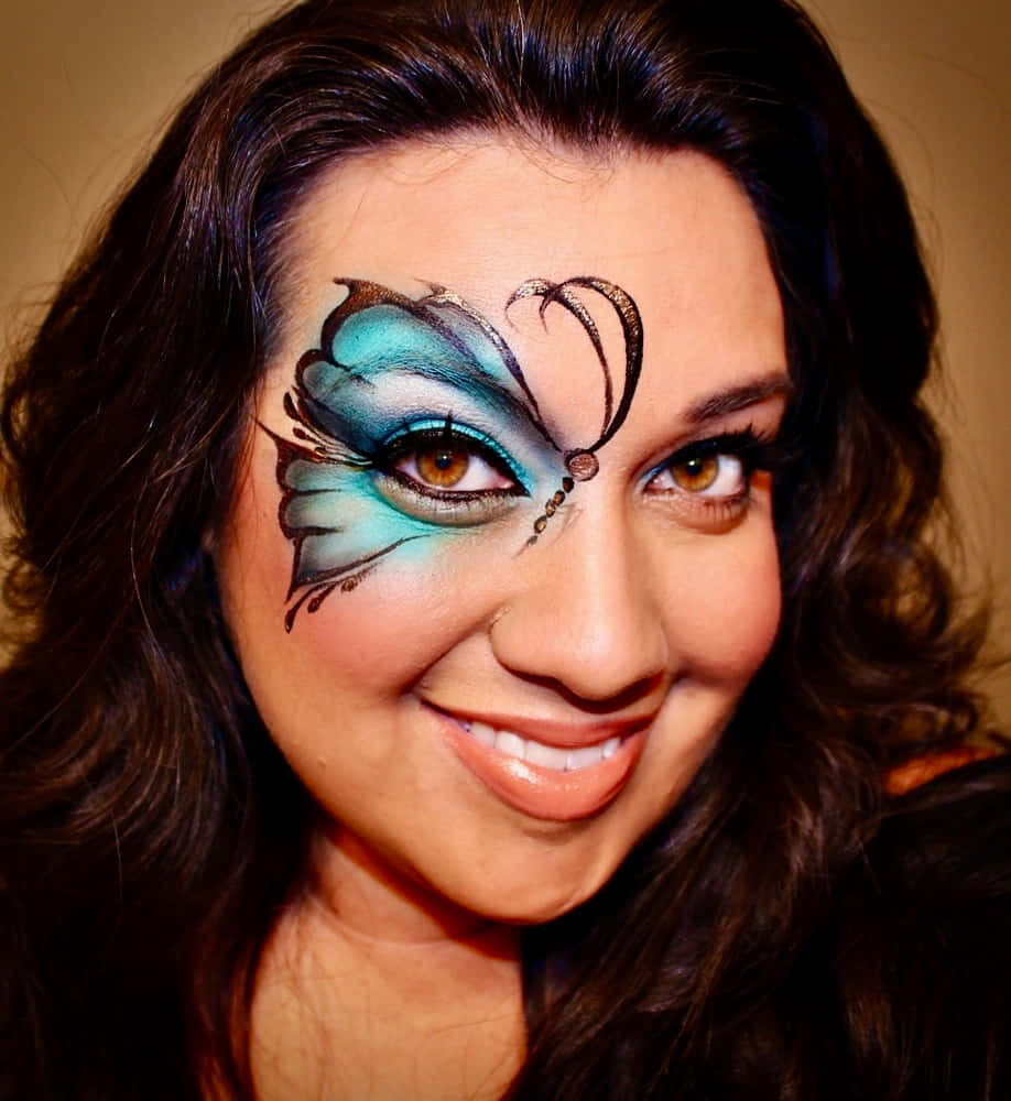butterfly face painting, blue and black butterfly face paint, right eye, SD Phone Wallpaper