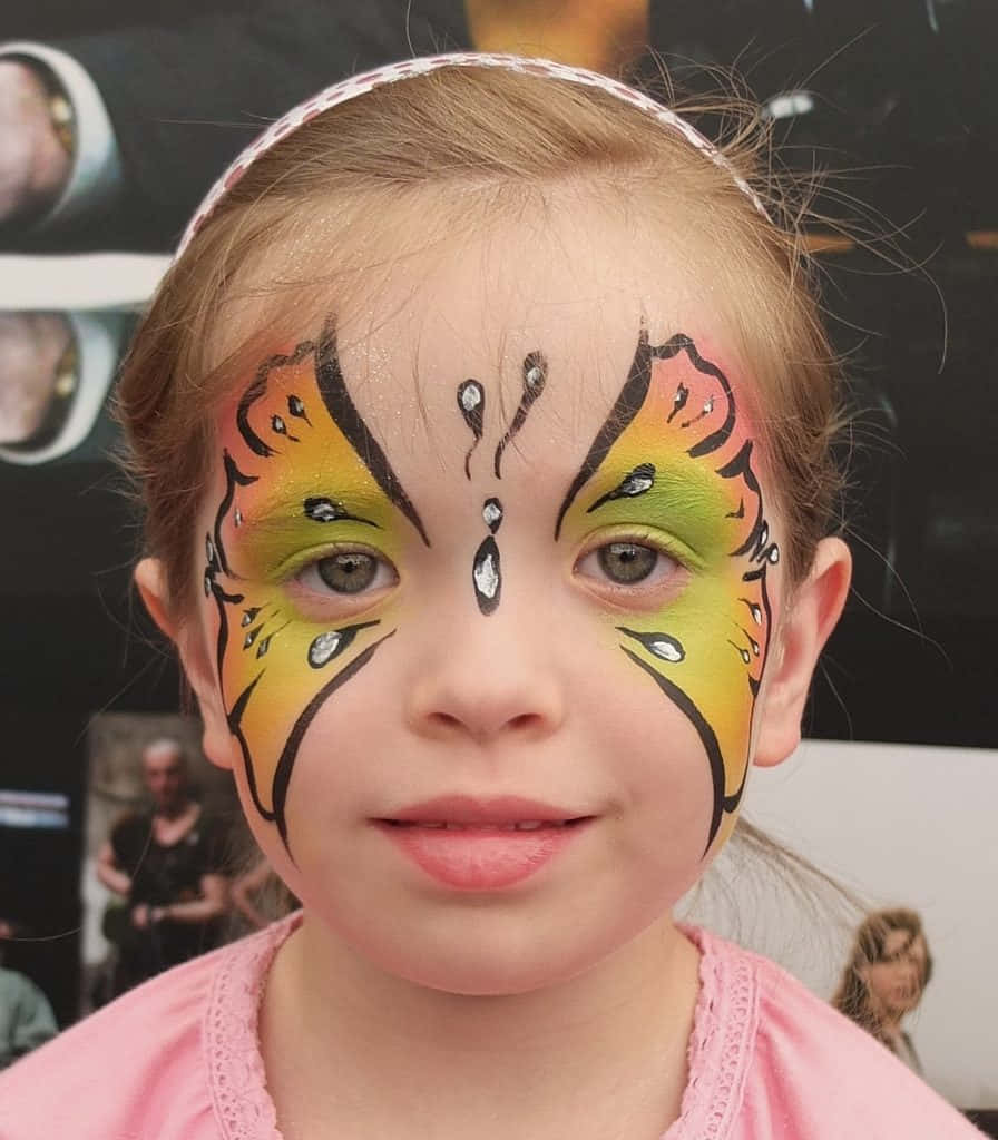 butterfly face paint, young girl, vibrant, SD Phone Wallpaper