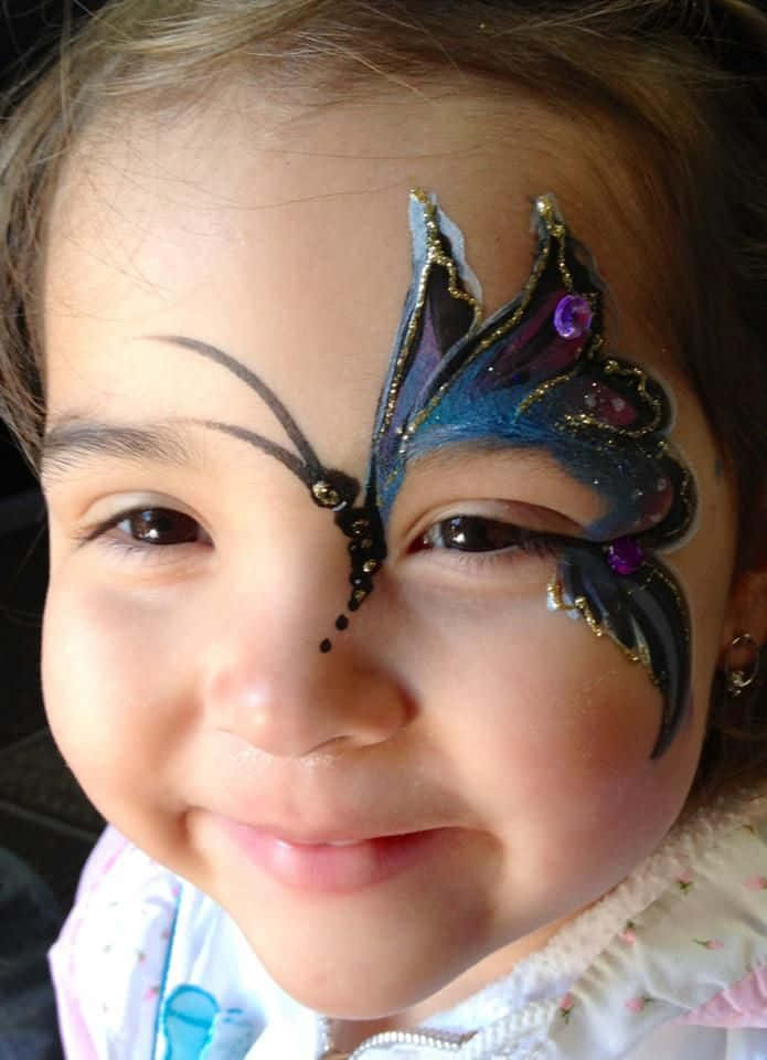 butterfly face painting, vibrant blue, purple, SD Phone Wallpaper