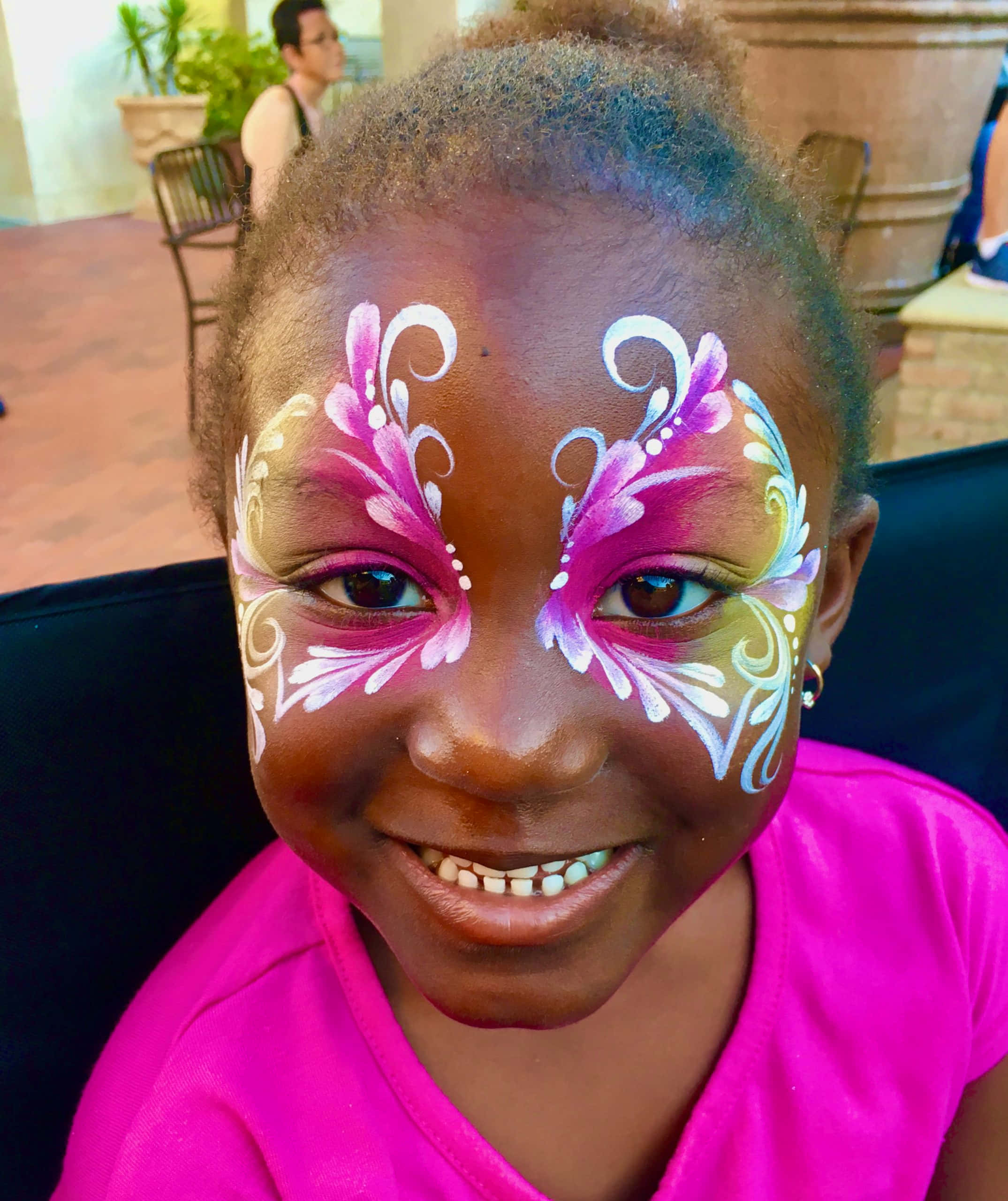 butterfly face painting, pink gold, white, 2K Phone Wallpaper