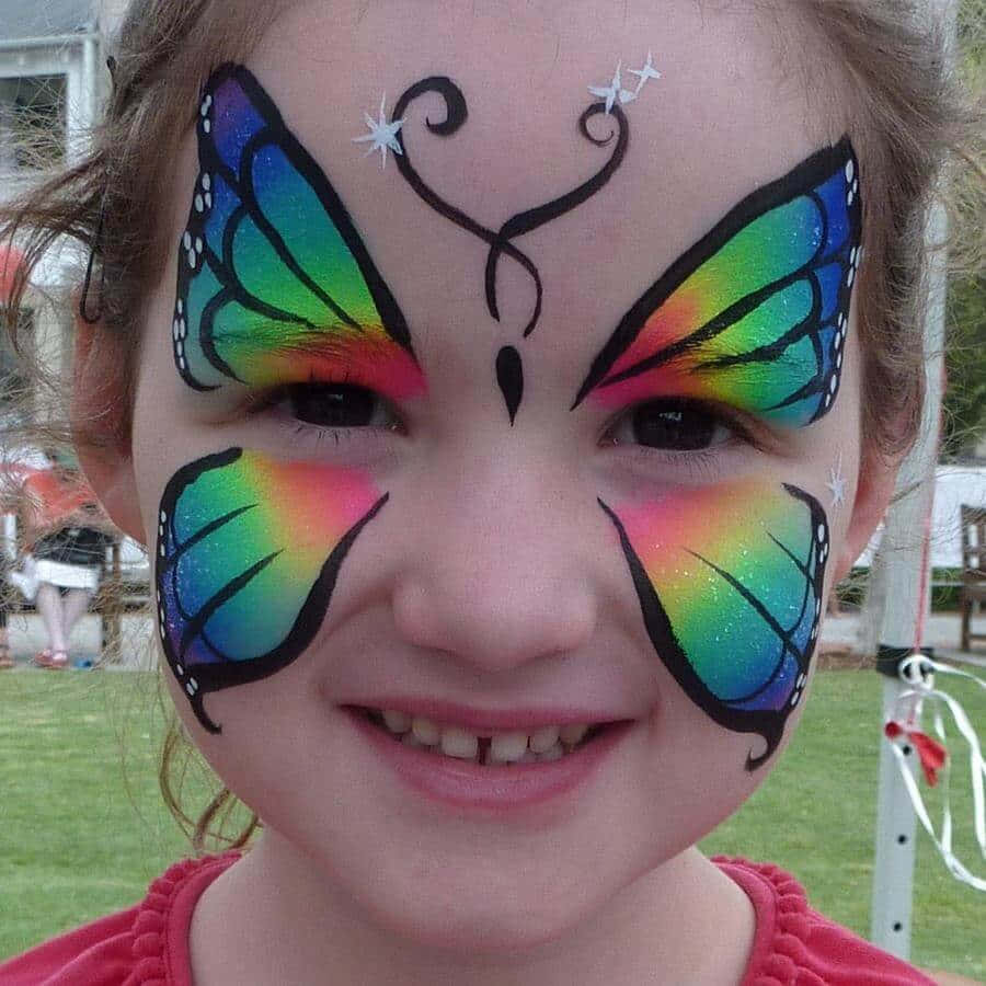 butterfly face paint, rainbow, glittery stars, SD Desktop Wallpaper