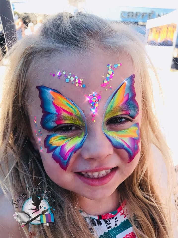butterfly face painting, rainbow butterfly face paint, glitter, SD Phone Wallpaper
