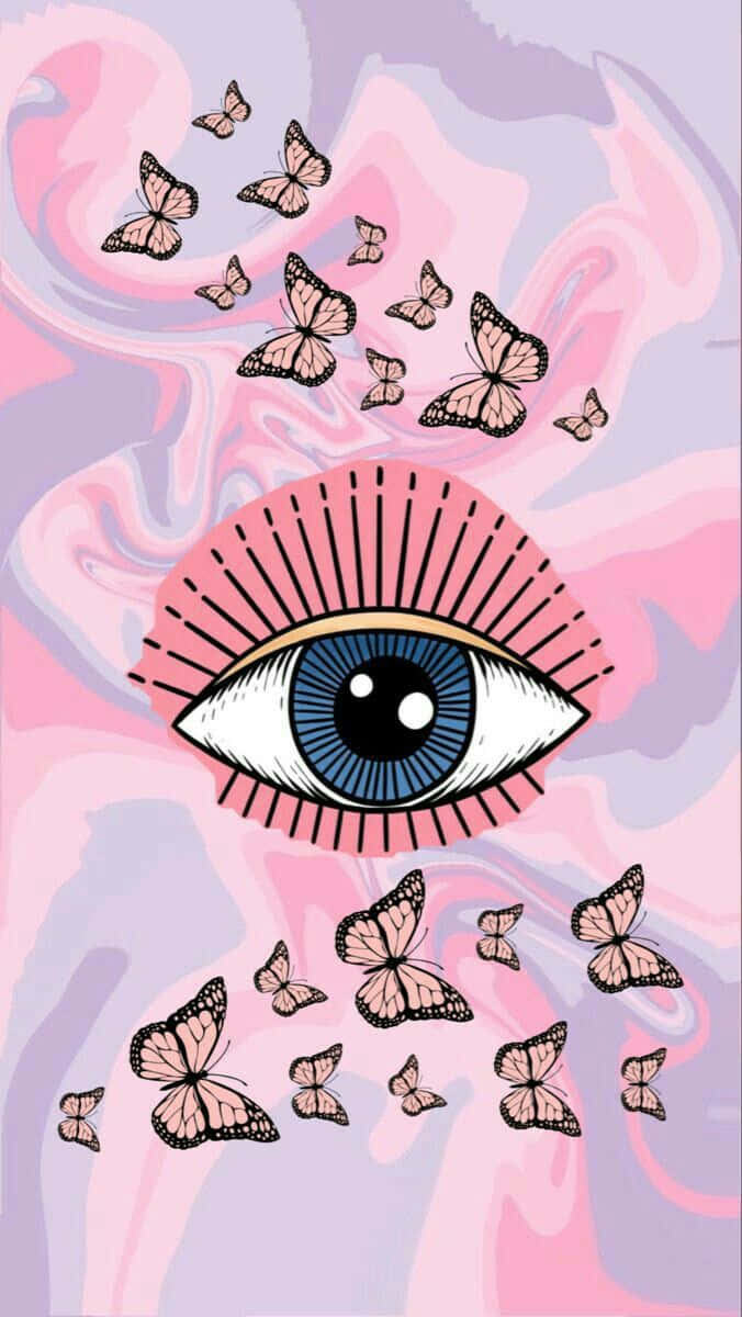 pink evil eye, blue eye, pink lashes, SD Phone Wallpaper
