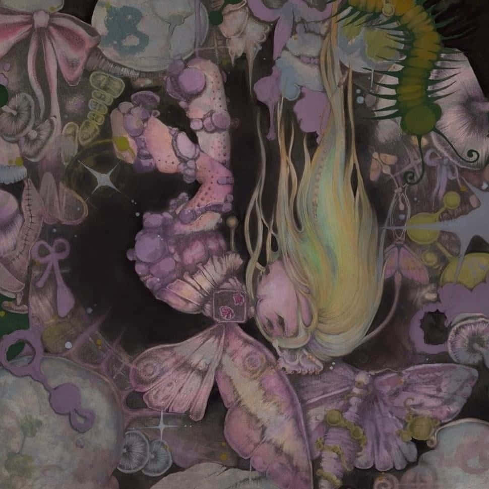 surreal butterfly dreamscape artwork, pink purple and yellow organic forms, butterflies, SD Desktop Wallpaper